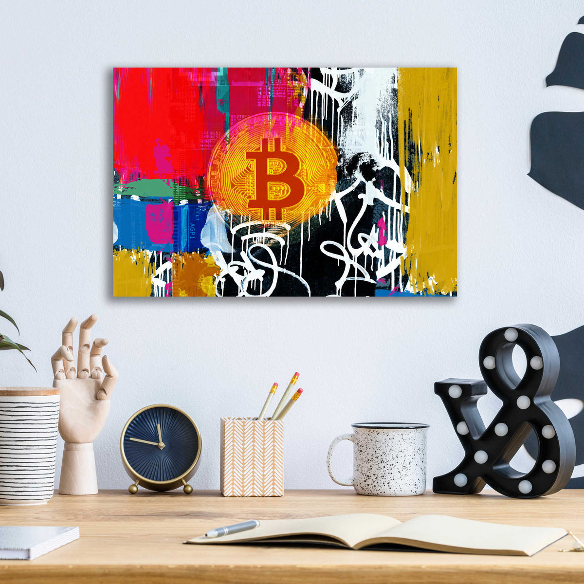 Epic Art 'Cryptocurrency Bitcoin Graffiti 1' by Irena Orlov, Acrylic Glass Wall Art,16x12