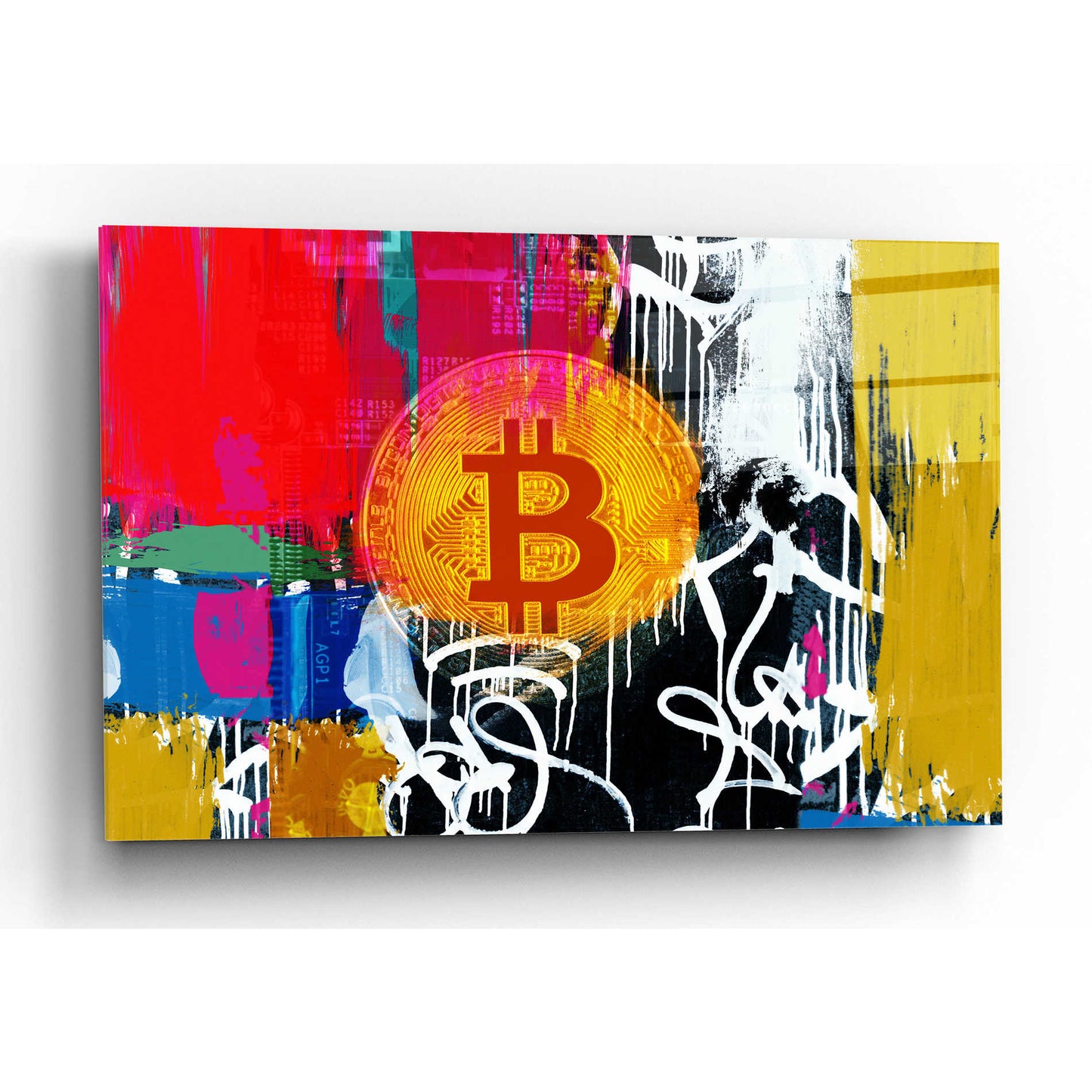 Epic Art 'Cryptocurrency Bitcoin Graffiti 1' by Irena Orlov, Acrylic Glass Wall Art,16x12
