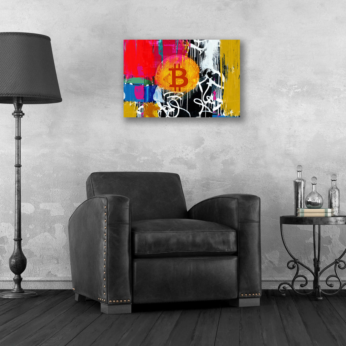 Epic Art 'Cryptocurrency Bitcoin Graffiti 1' by Irena Orlov, Acrylic Glass Wall Art,24x16