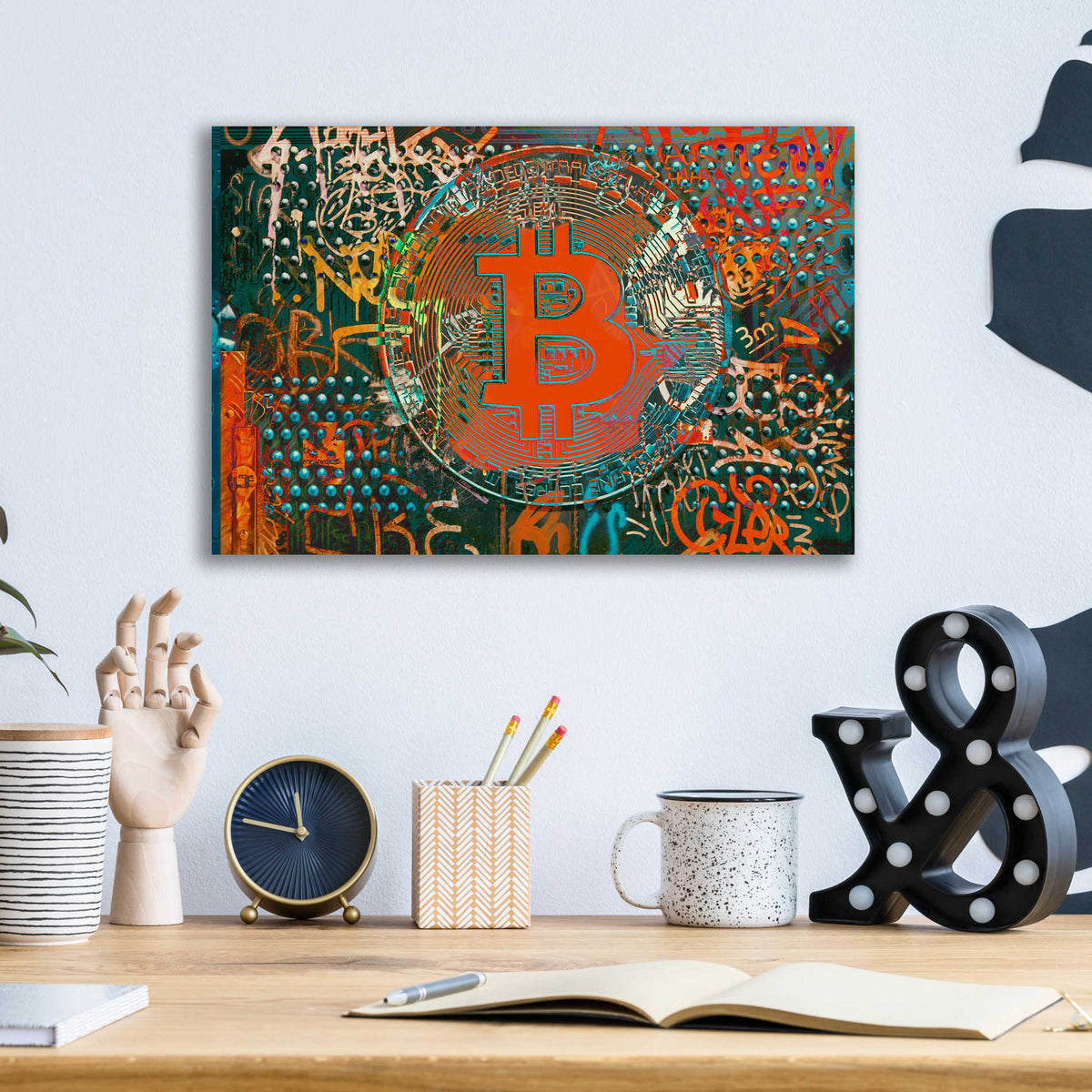 Epic Art 'Bitcoin Graffiti Art 23' by Irena Orlov, Acrylic Glass Wall Art,16x12