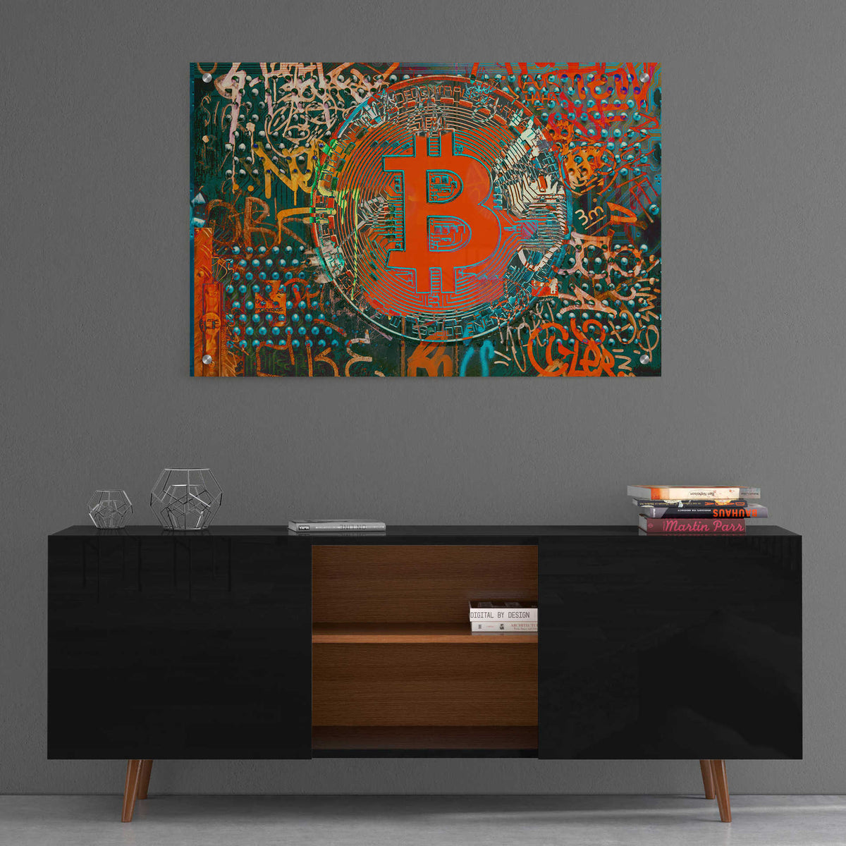 Epic Art 'Bitcoin Graffiti Art 23' by Irena Orlov, Acrylic Glass Wall Art,36x24