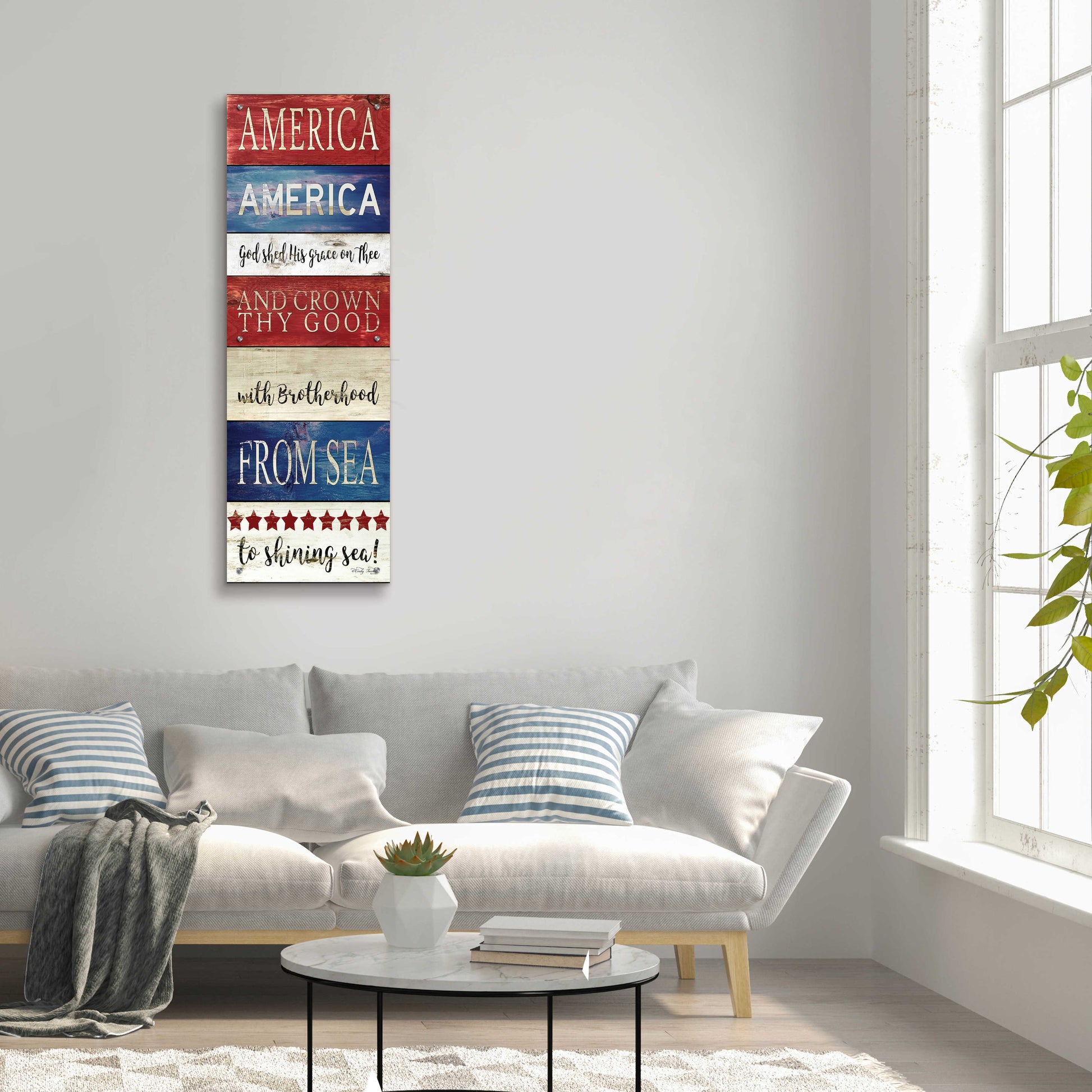 Epic Art 'America God Shed His Grace on Thee' by Cindy Jacobs, Acrylic Glass Wall Art,16x48