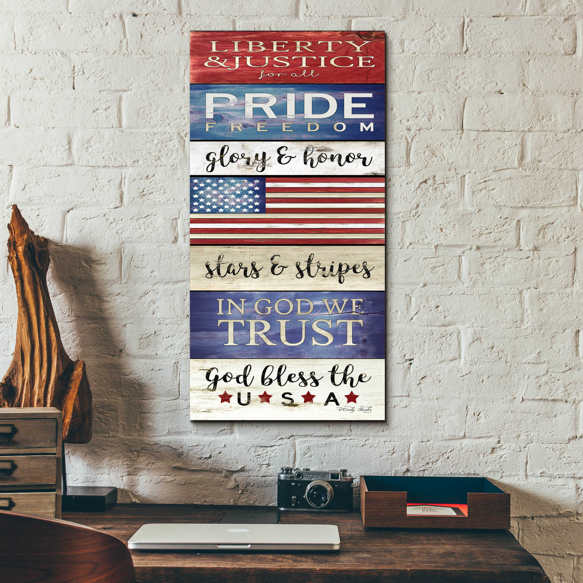 Epic Art 'God Bless the USA' by Cindy Jacobs, Acrylic Glass Wall Art,12x24