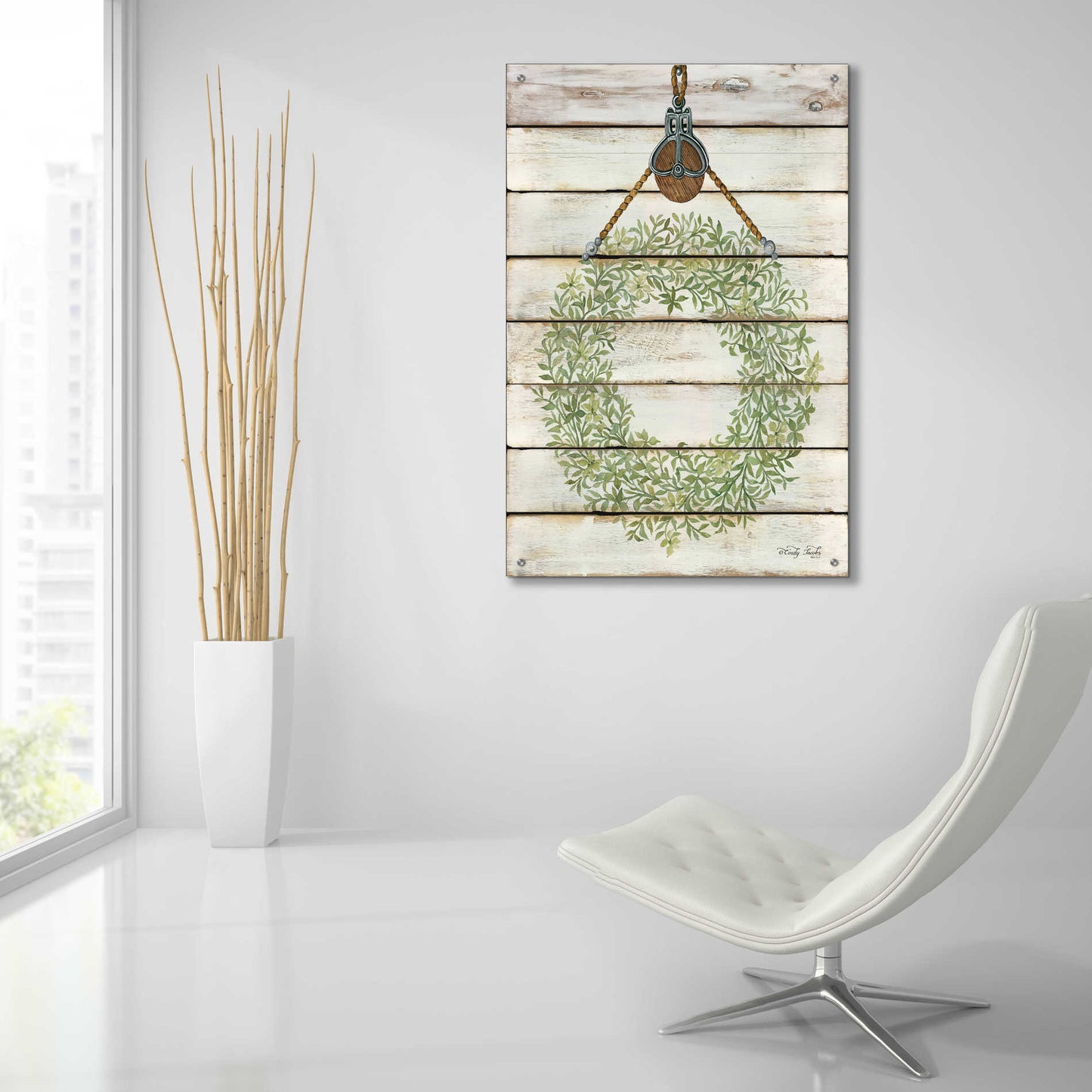 Epic Art 'Pully Hanging Wreath' by Cindy Jacobs, Acrylic Glass Wall Art,24x36