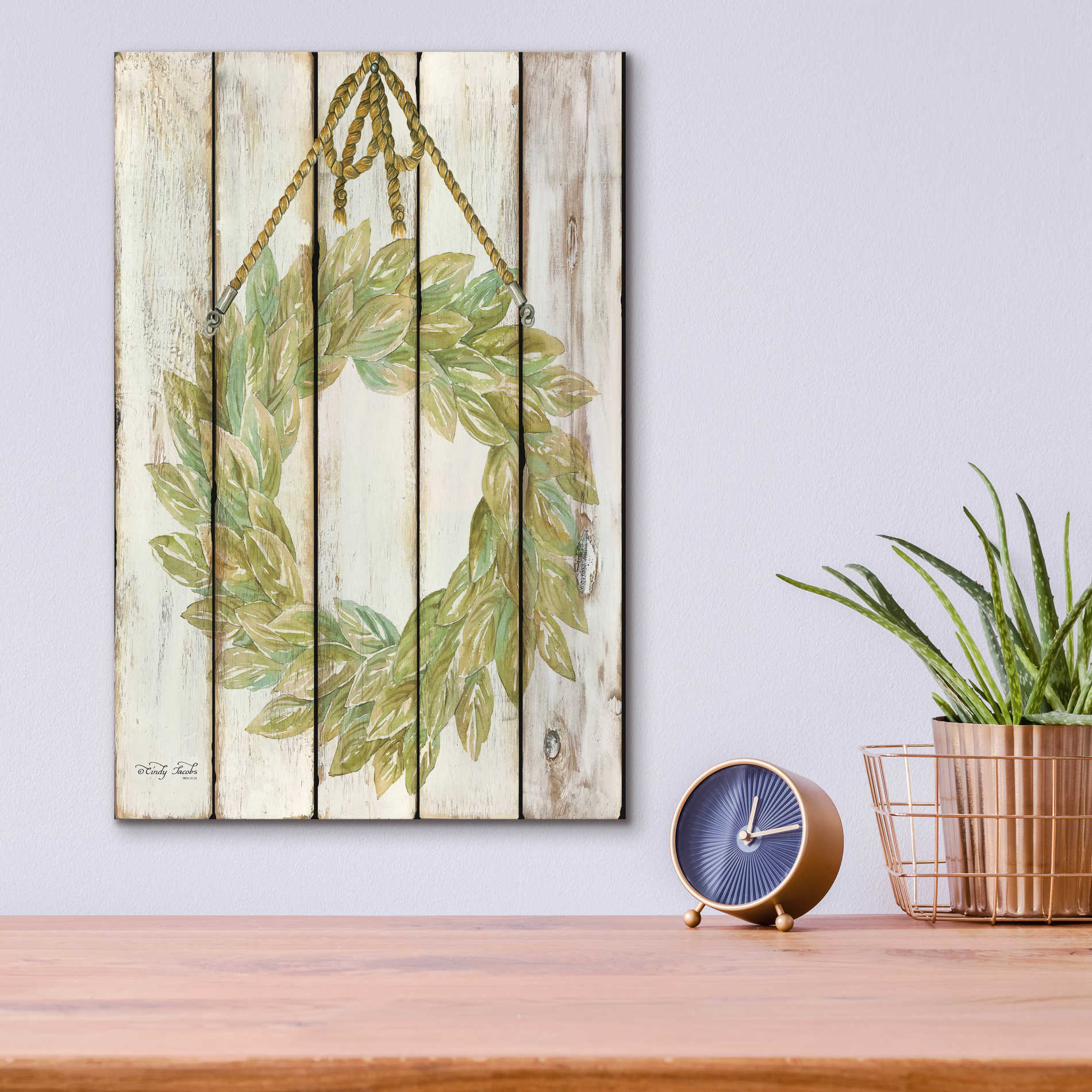 Epic Art 'Rope Hanging Wreath' by Cindy Jacobs, Acrylic Glass Wall Art,12x16