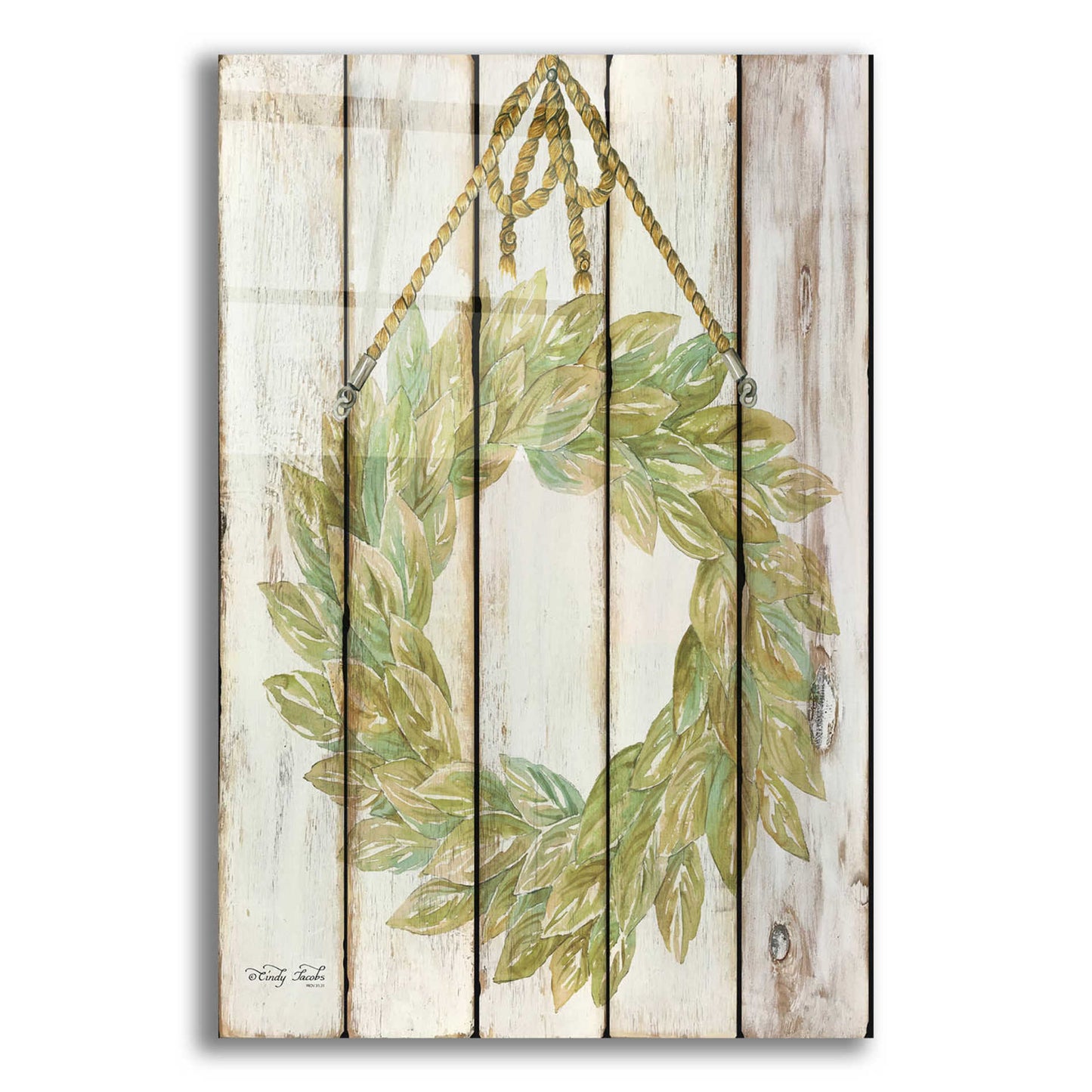 Epic Art 'Rope Hanging Wreath' by Cindy Jacobs, Acrylic Glass Wall Art,12x16