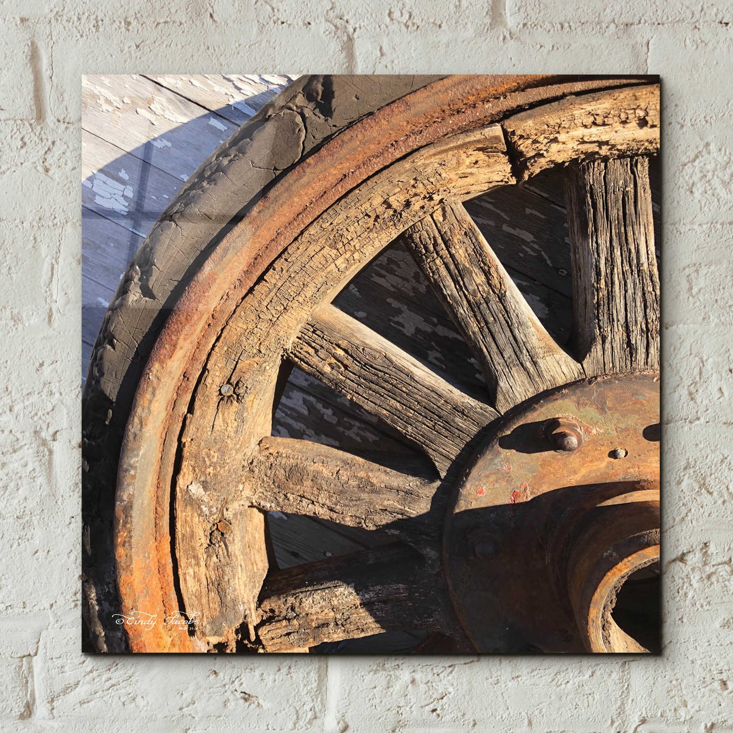 Epic Art 'Old Wheel I' by Cindy Jacobs, Acrylic Glass Wall Art,12x12