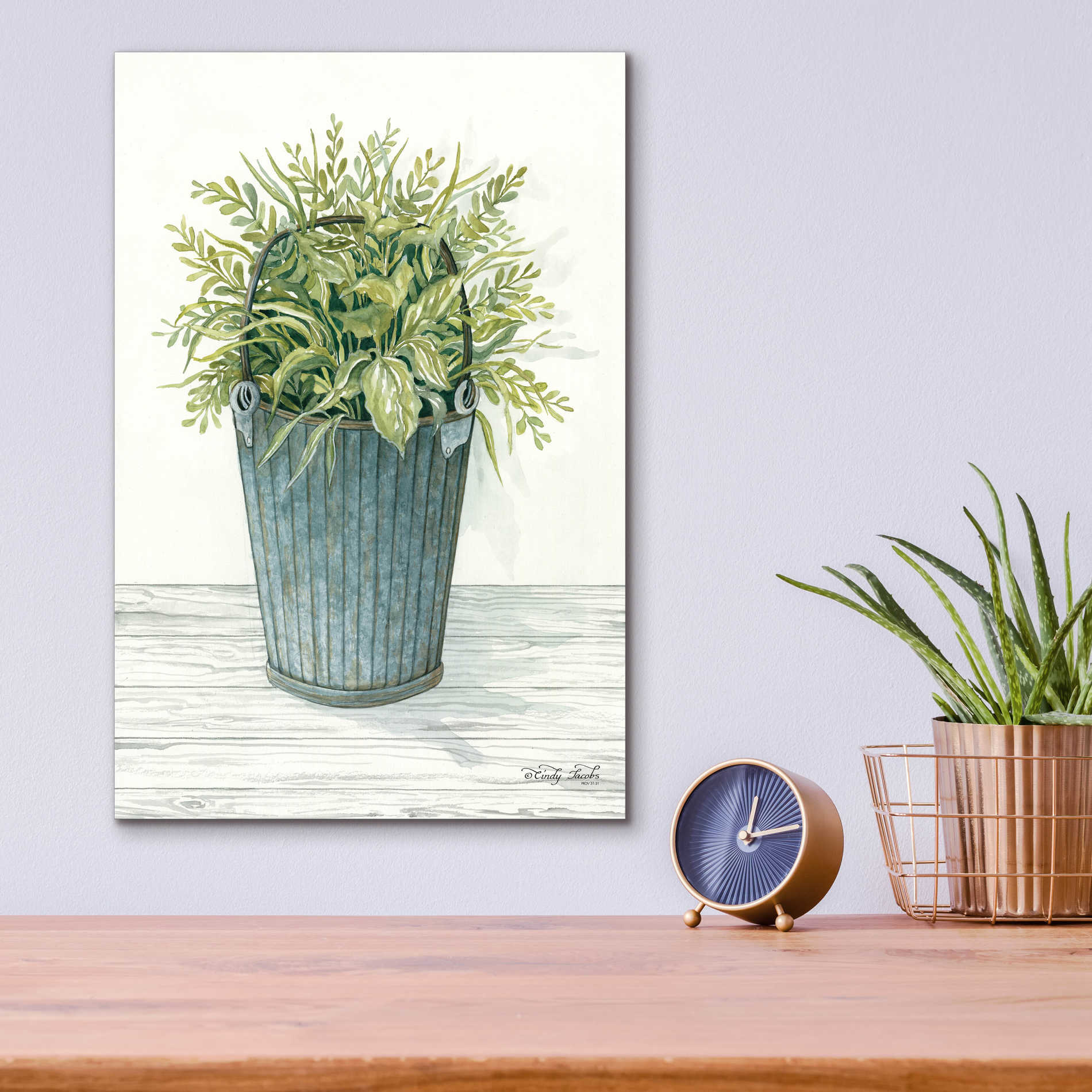 Epic Art 'Old Bucket of Greenery' by Cindy Jacobs, Acrylic Glass Wall Art,12x16