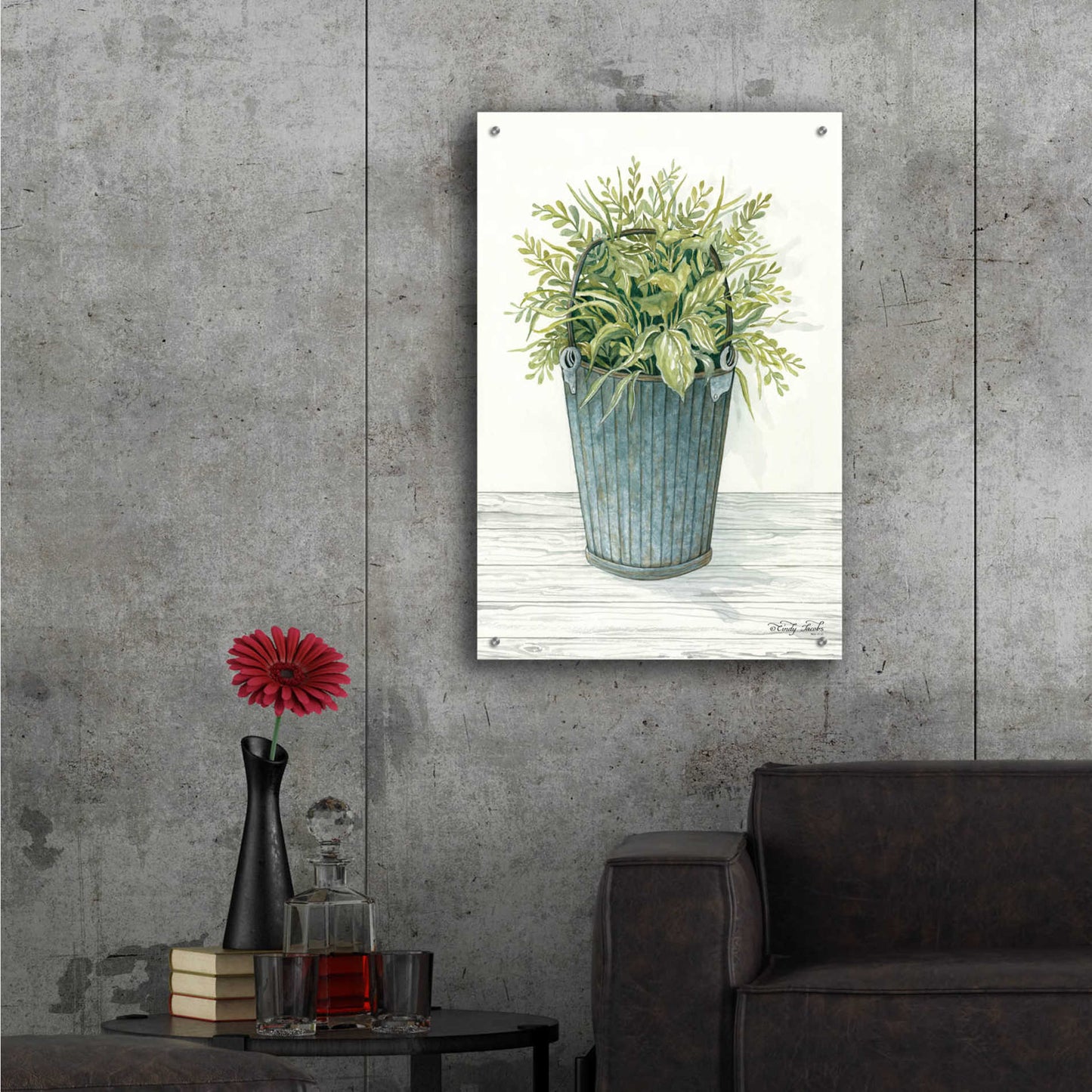 Epic Art 'Old Bucket of Greenery' by Cindy Jacobs, Acrylic Glass Wall Art,24x36