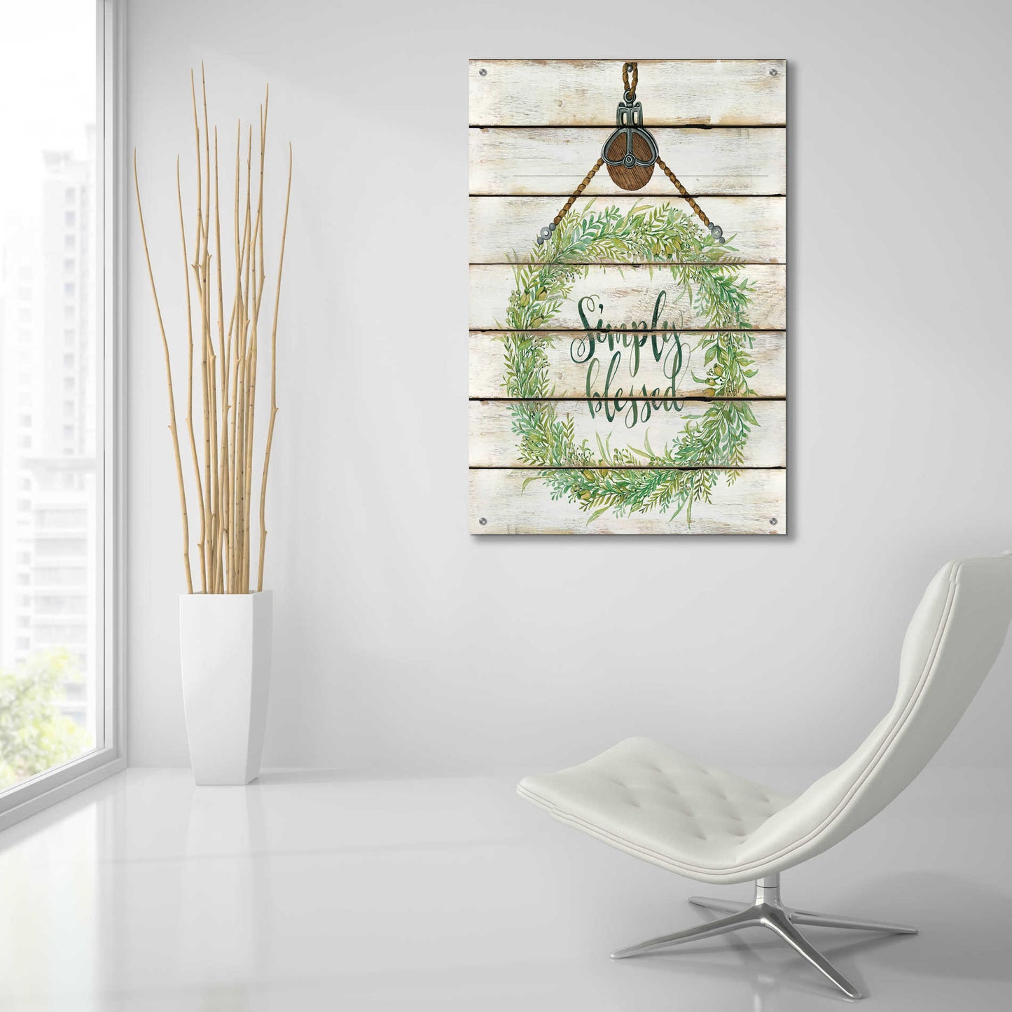 Epic Art 'Simply Blessed Wreath on Wood Panels' by Cindy Jacobs, Acrylic Glass Wall Art,24x36