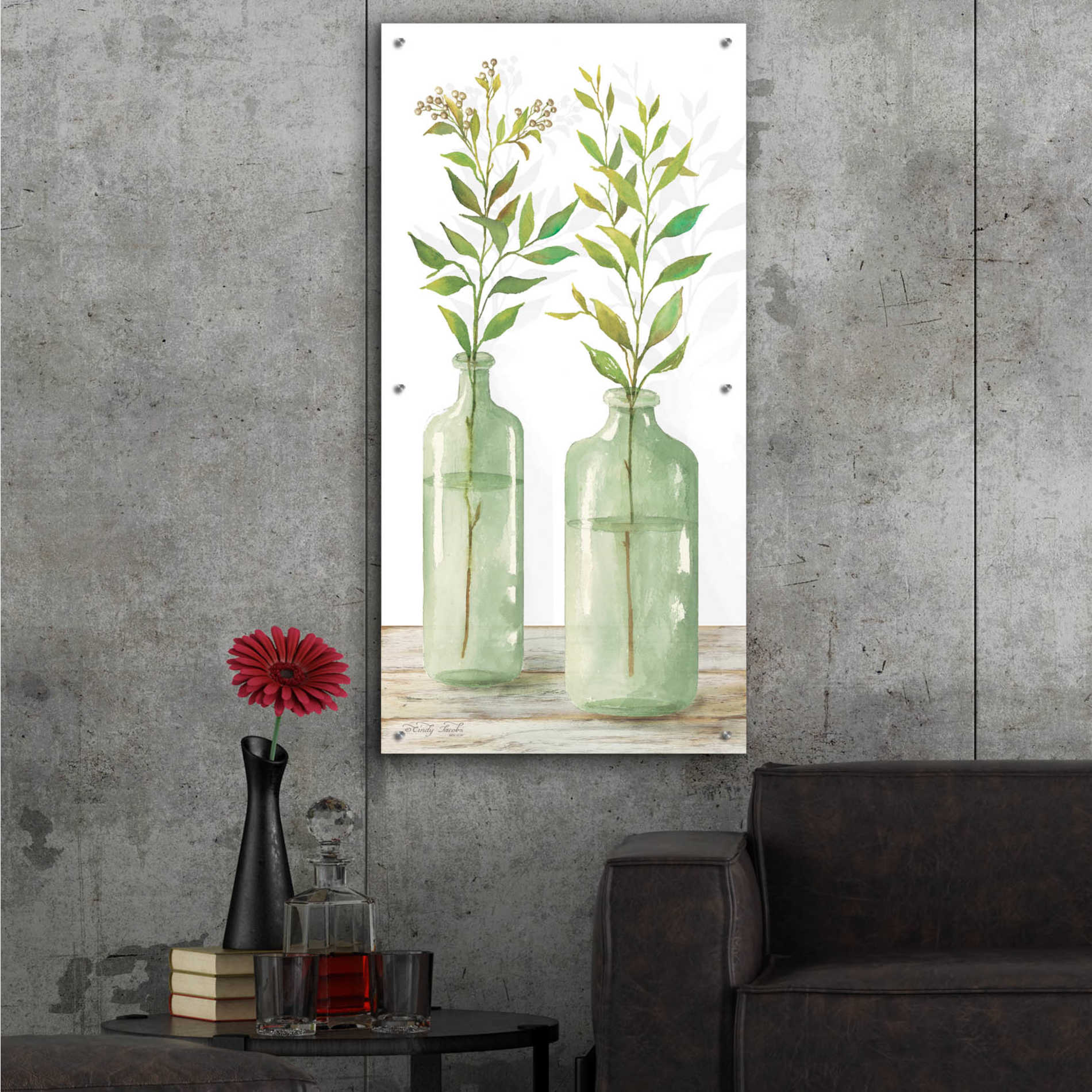 Epic Art 'Simple Leaves in Jar III' by Cindy Jacobs, Acrylic Glass Wall Art,24x48