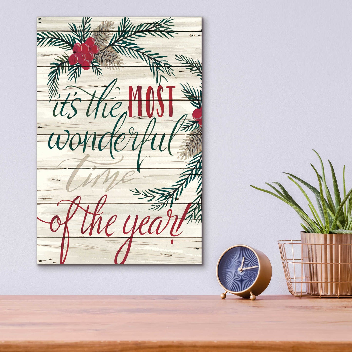 Epic Art 'It's the Most Wonderful Time Shiplap' by Cindy Jacobs, Acrylic Glass Wall Art,12x16