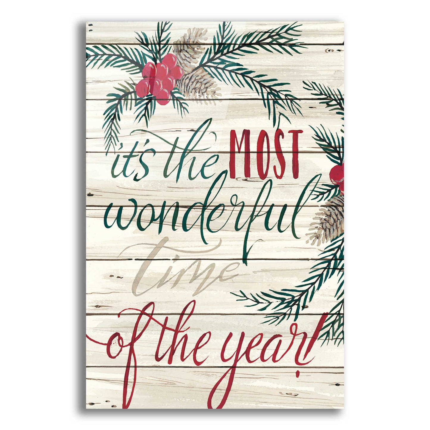 Epic Art 'It's the Most Wonderful Time Shiplap' by Cindy Jacobs, Acrylic Glass Wall Art,12x16