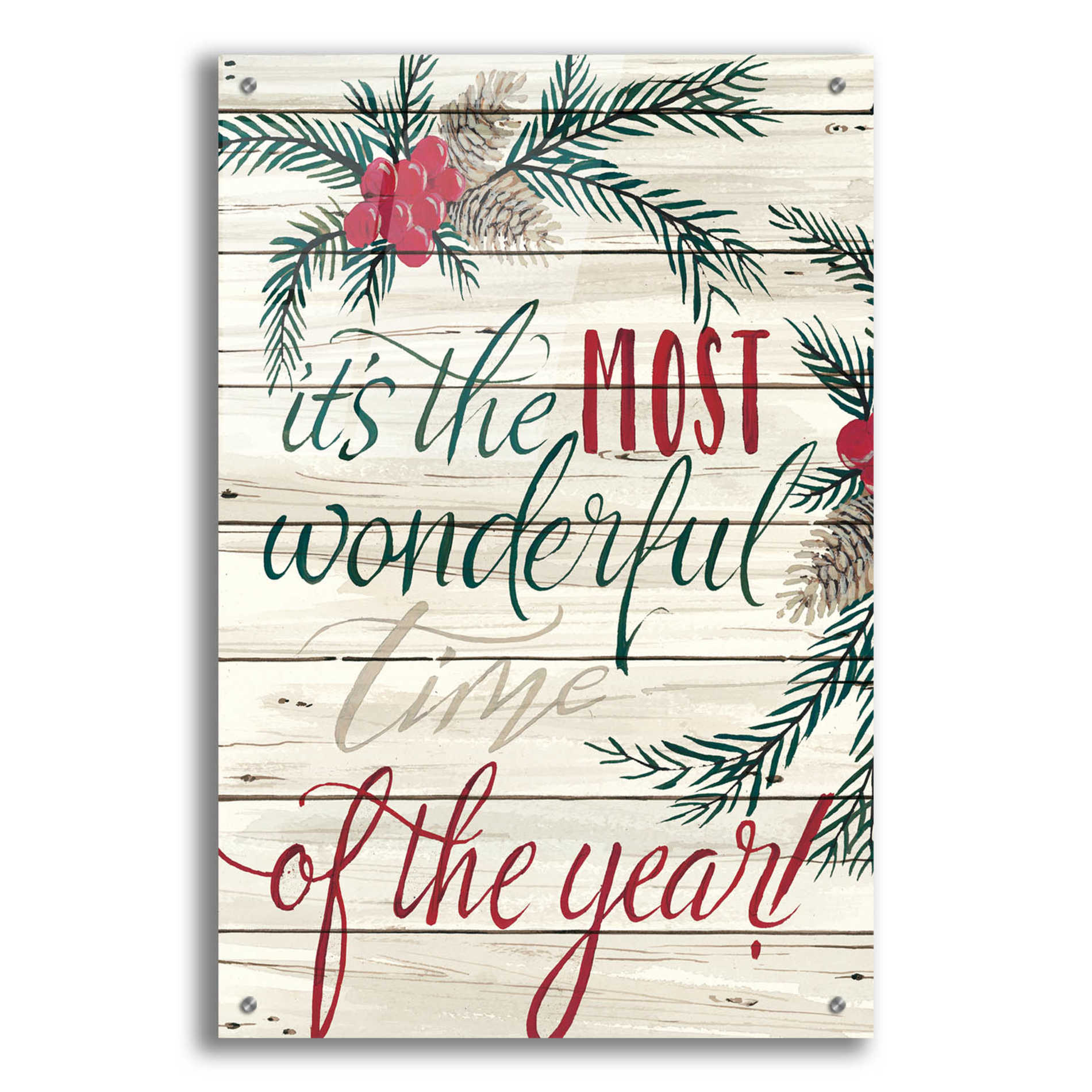 Epic Art 'It's the Most Wonderful Time Shiplap' by Cindy Jacobs, Acrylic Glass Wall Art,24x36