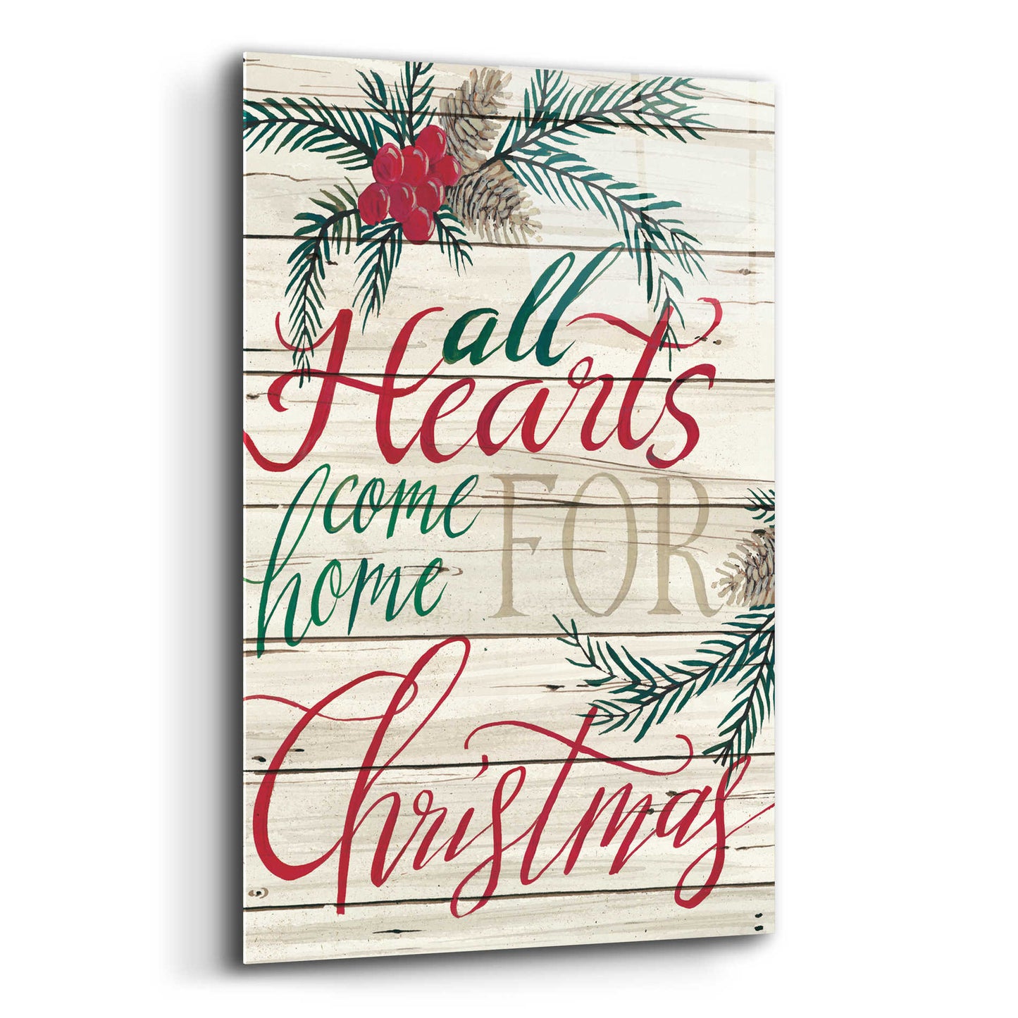 Epic Art 'All Hearts Come Home for Christmas Shiplap' by Cindy Jacobs, Acrylic Glass Wall Art,12x16