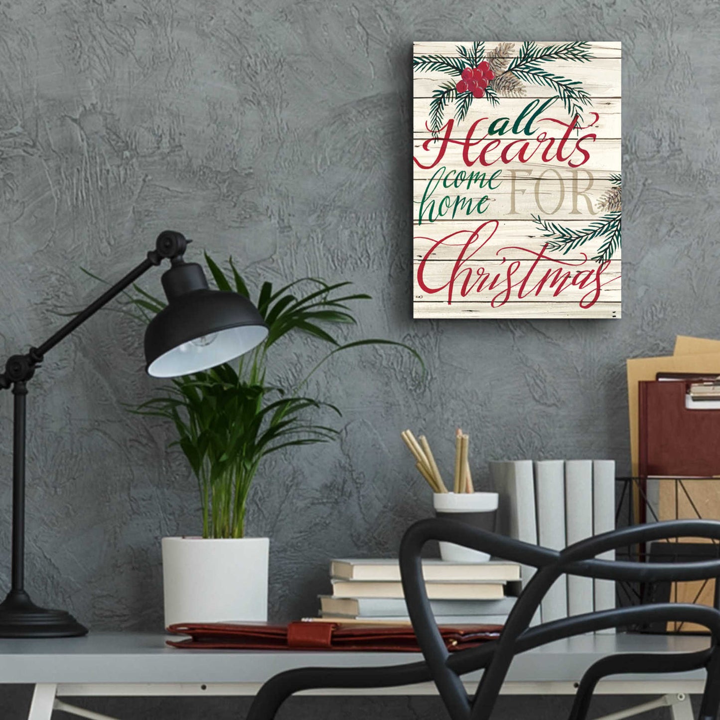 Epic Art 'All Hearts Come Home for Christmas Shiplap' by Cindy Jacobs, Acrylic Glass Wall Art,12x16