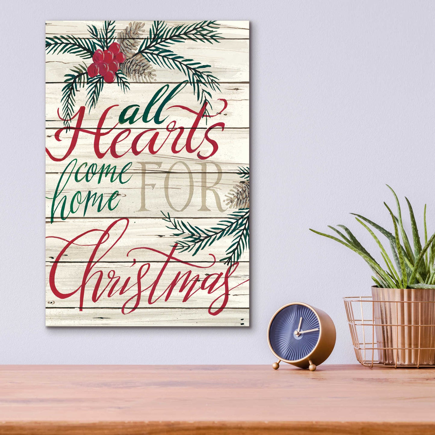 Epic Art 'All Hearts Come Home for Christmas Shiplap' by Cindy Jacobs, Acrylic Glass Wall Art,12x16