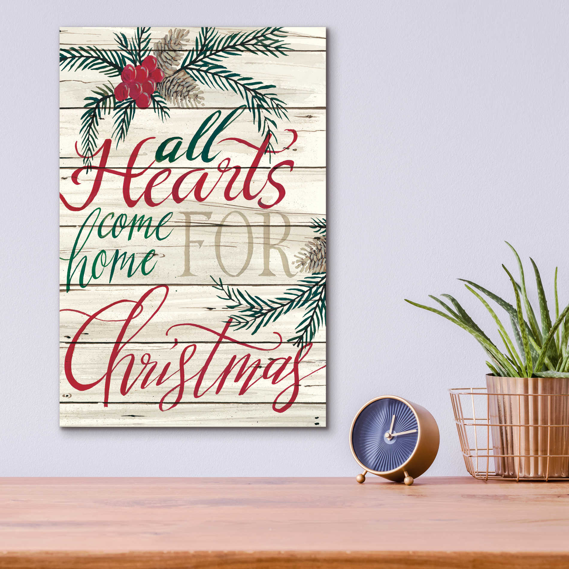 Epic Art 'All Hearts Come Home for Christmas Shiplap' by Cindy Jacobs, Acrylic Glass Wall Art,12x16