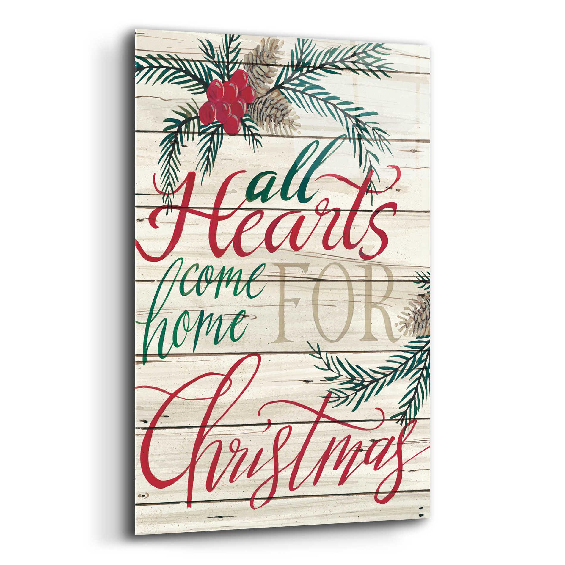 Epic Art 'All Hearts Come Home for Christmas Shiplap' by Cindy Jacobs, Acrylic Glass Wall Art,16x24