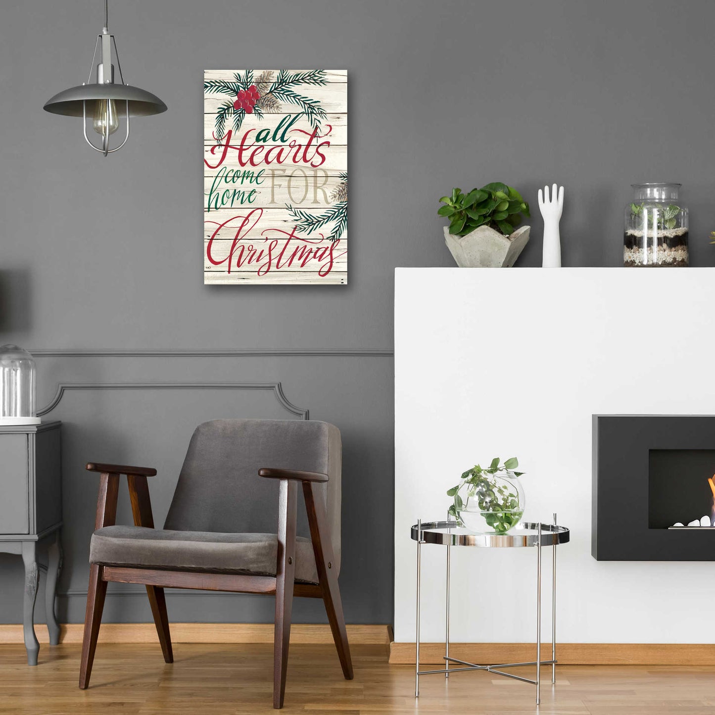 Epic Art 'All Hearts Come Home for Christmas Shiplap' by Cindy Jacobs, Acrylic Glass Wall Art,16x24