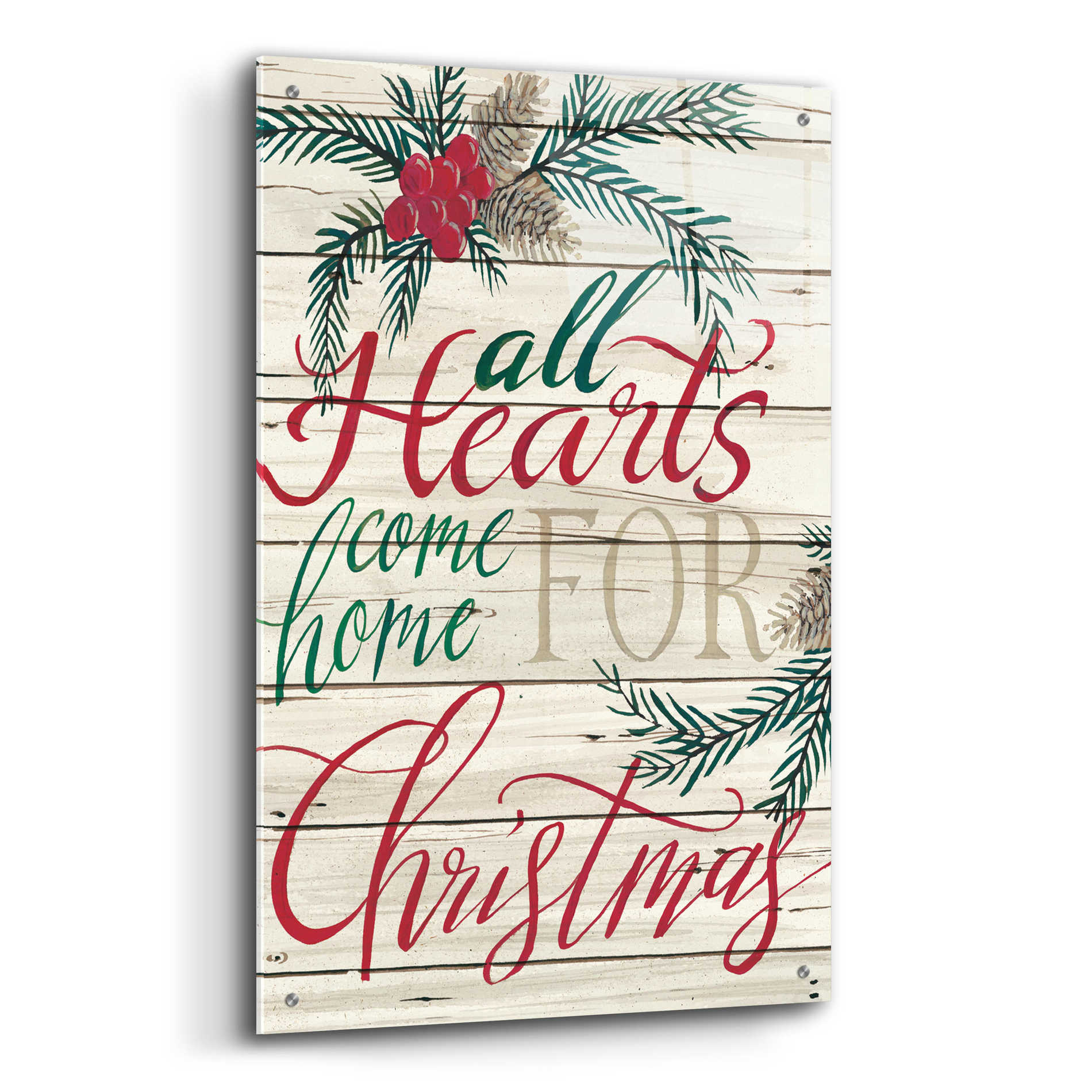 Epic Art 'All Hearts Come Home for Christmas Shiplap' by Cindy Jacobs, Acrylic Glass Wall Art,24x36