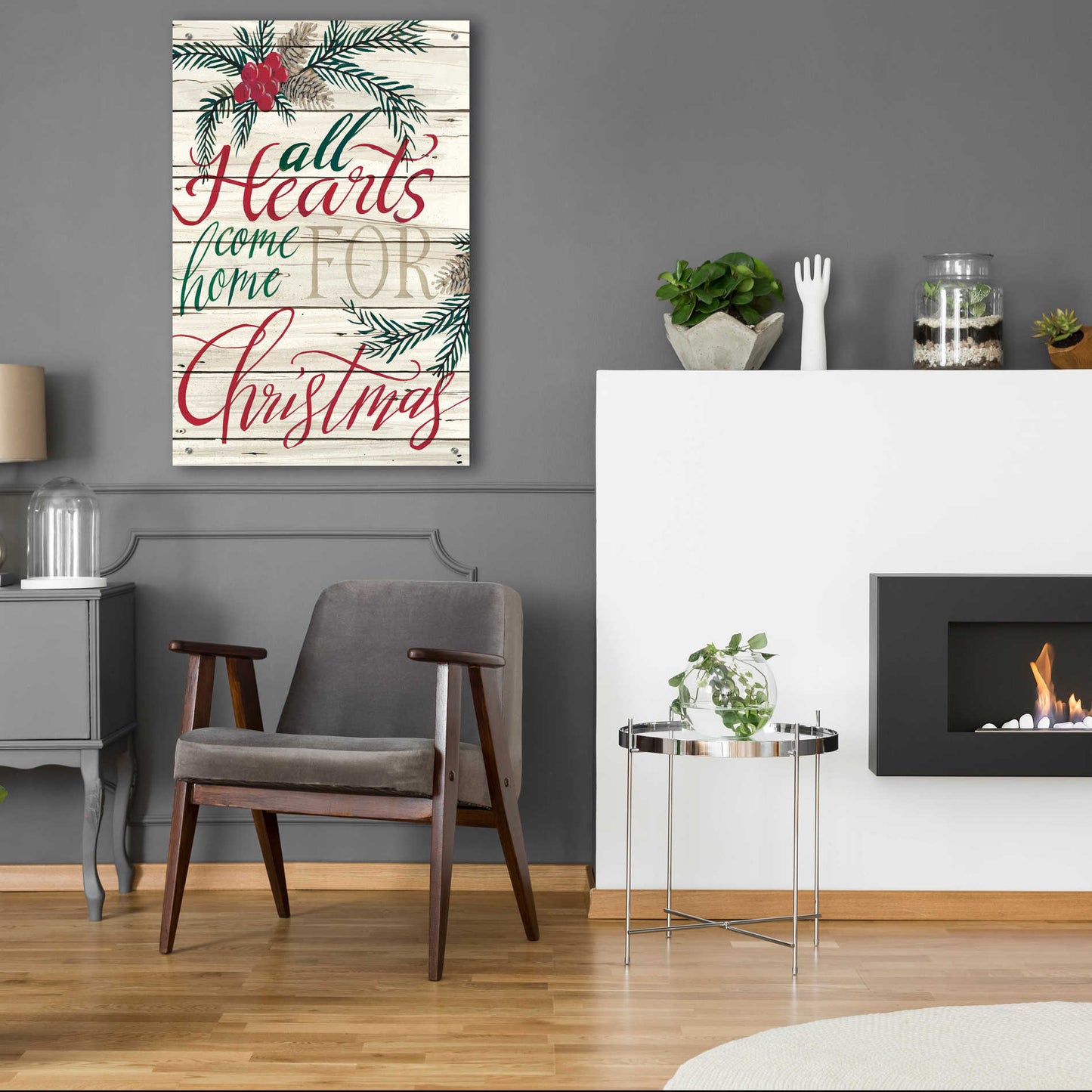 Epic Art 'All Hearts Come Home for Christmas Shiplap' by Cindy Jacobs, Acrylic Glass Wall Art,24x36