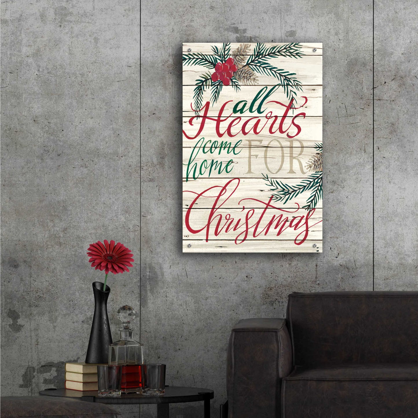 Epic Art 'All Hearts Come Home for Christmas Shiplap' by Cindy Jacobs, Acrylic Glass Wall Art,24x36