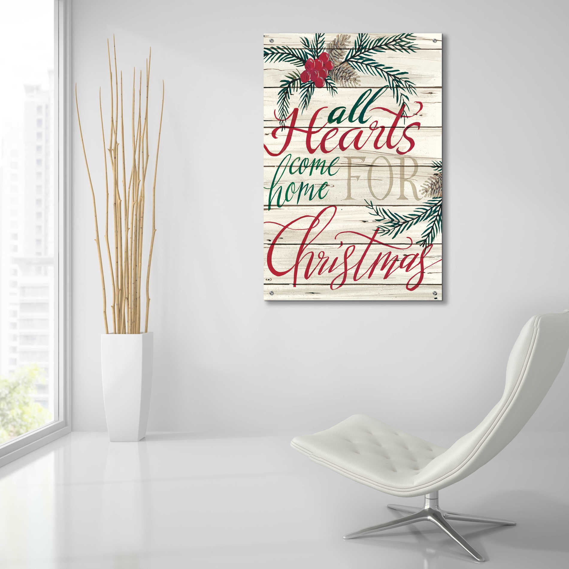 Epic Art 'All Hearts Come Home for Christmas Shiplap' by Cindy Jacobs, Acrylic Glass Wall Art,24x36