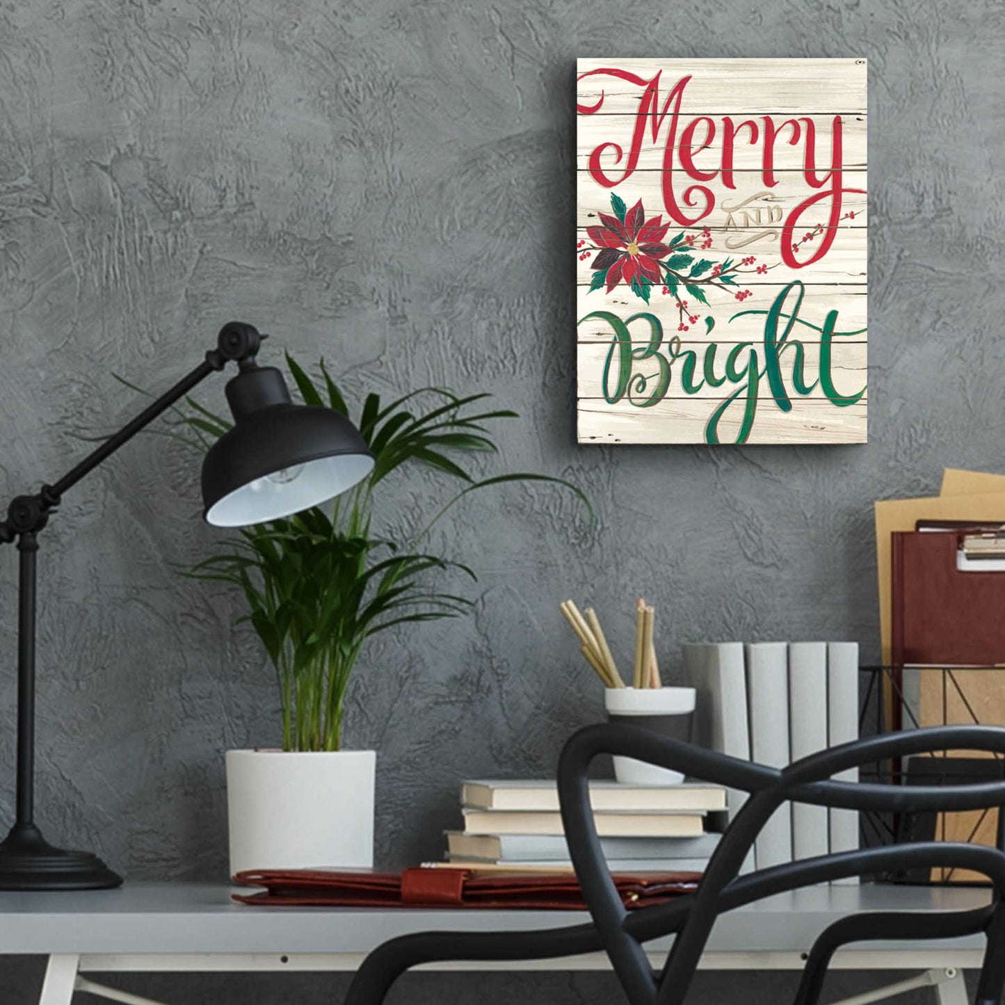 Epic Art 'Merry & Bright Shiplap' by Cindy Jacobs, Acrylic Glass Wall Art,12x16