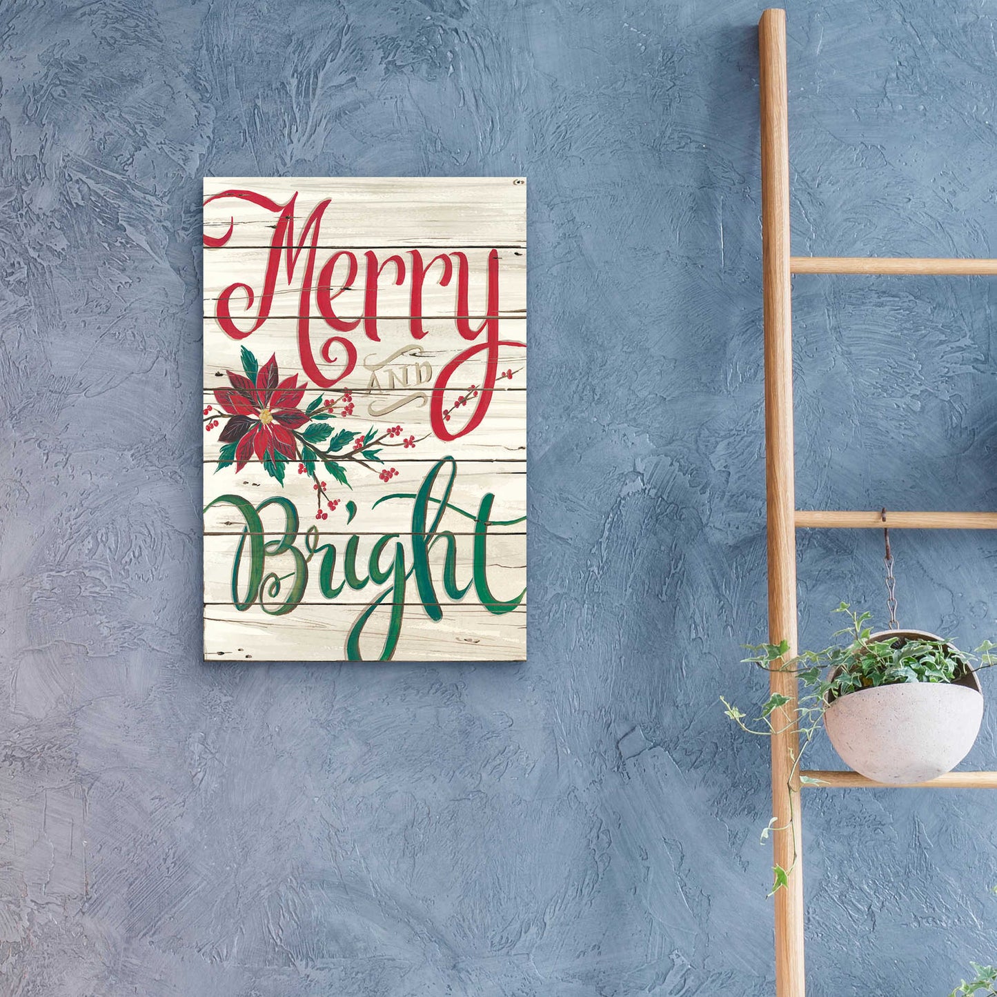 Epic Art 'Merry & Bright Shiplap' by Cindy Jacobs, Acrylic Glass Wall Art,16x24