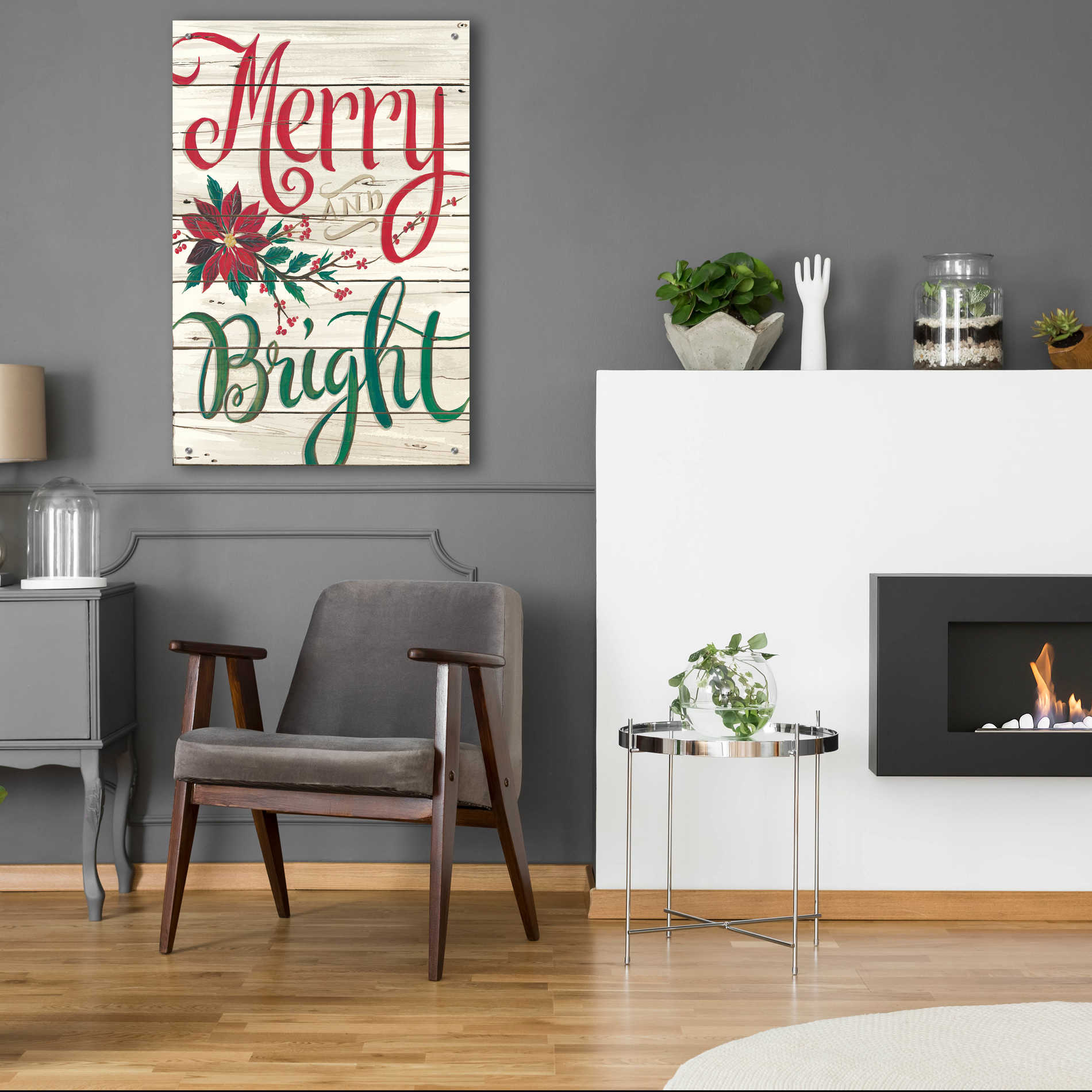 Epic Art 'Merry & Bright Shiplap' by Cindy Jacobs, Acrylic Glass Wall Art,24x36