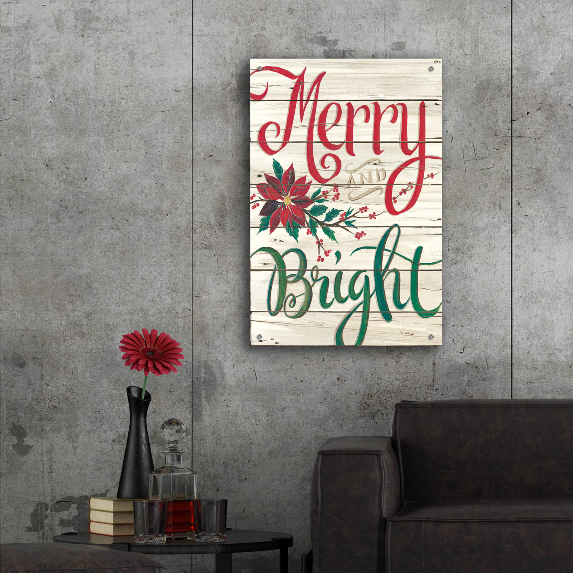 Epic Art 'Merry & Bright Shiplap' by Cindy Jacobs, Acrylic Glass Wall Art,24x36