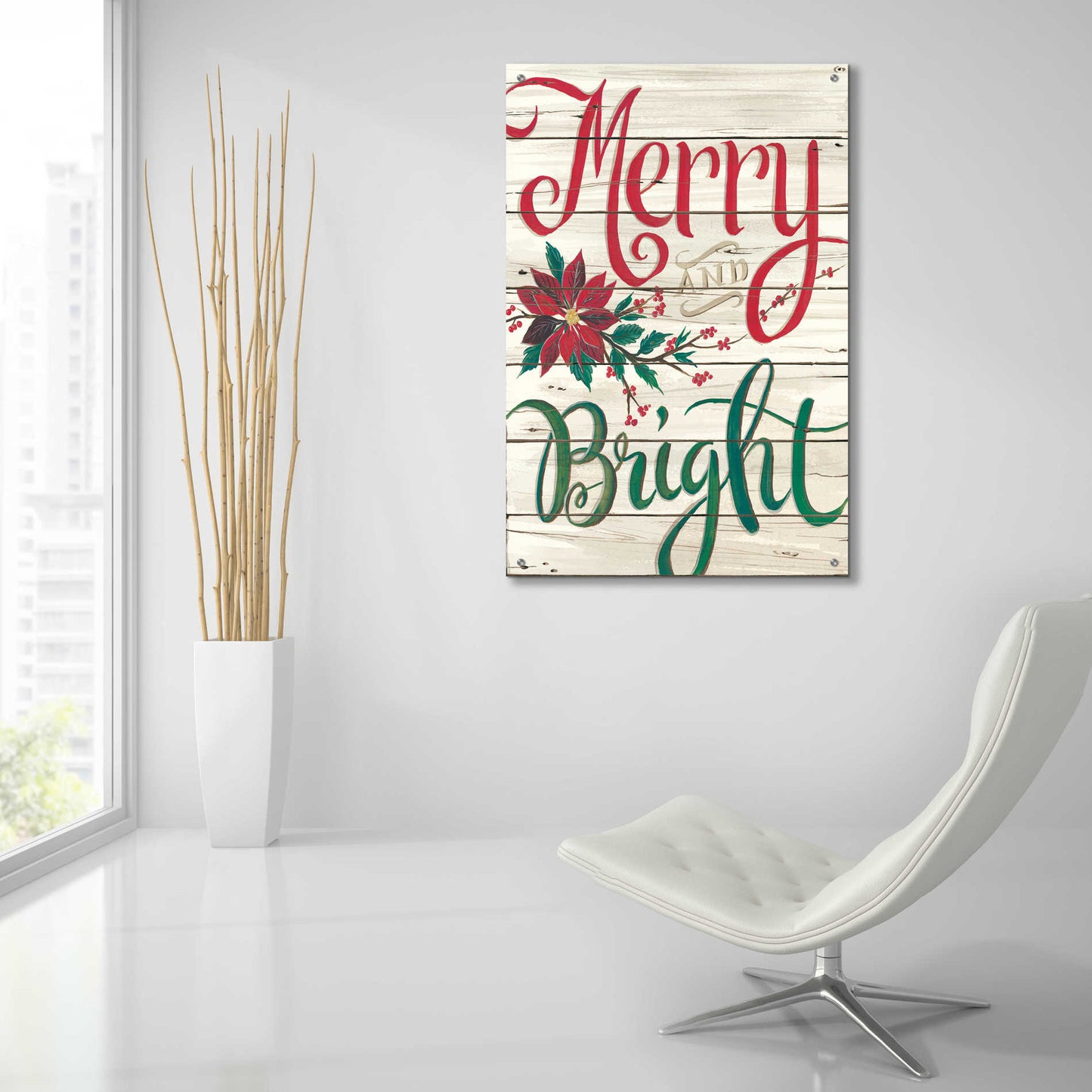 Epic Art 'Merry & Bright Shiplap' by Cindy Jacobs, Acrylic Glass Wall Art,24x36