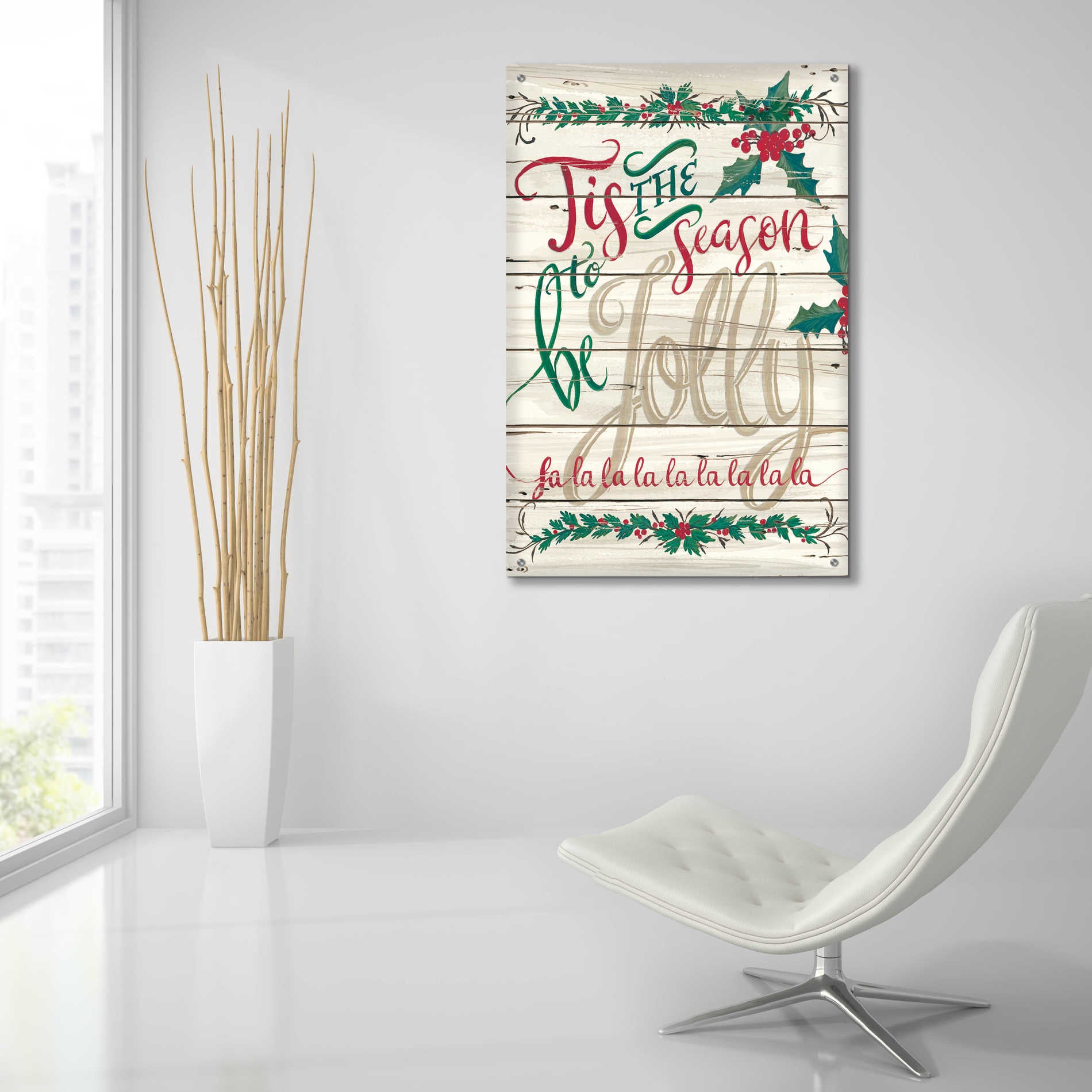 Epic Art 'Tis the Season Shiplap' by Cindy Jacobs, Acrylic Glass Wall Art,24x36