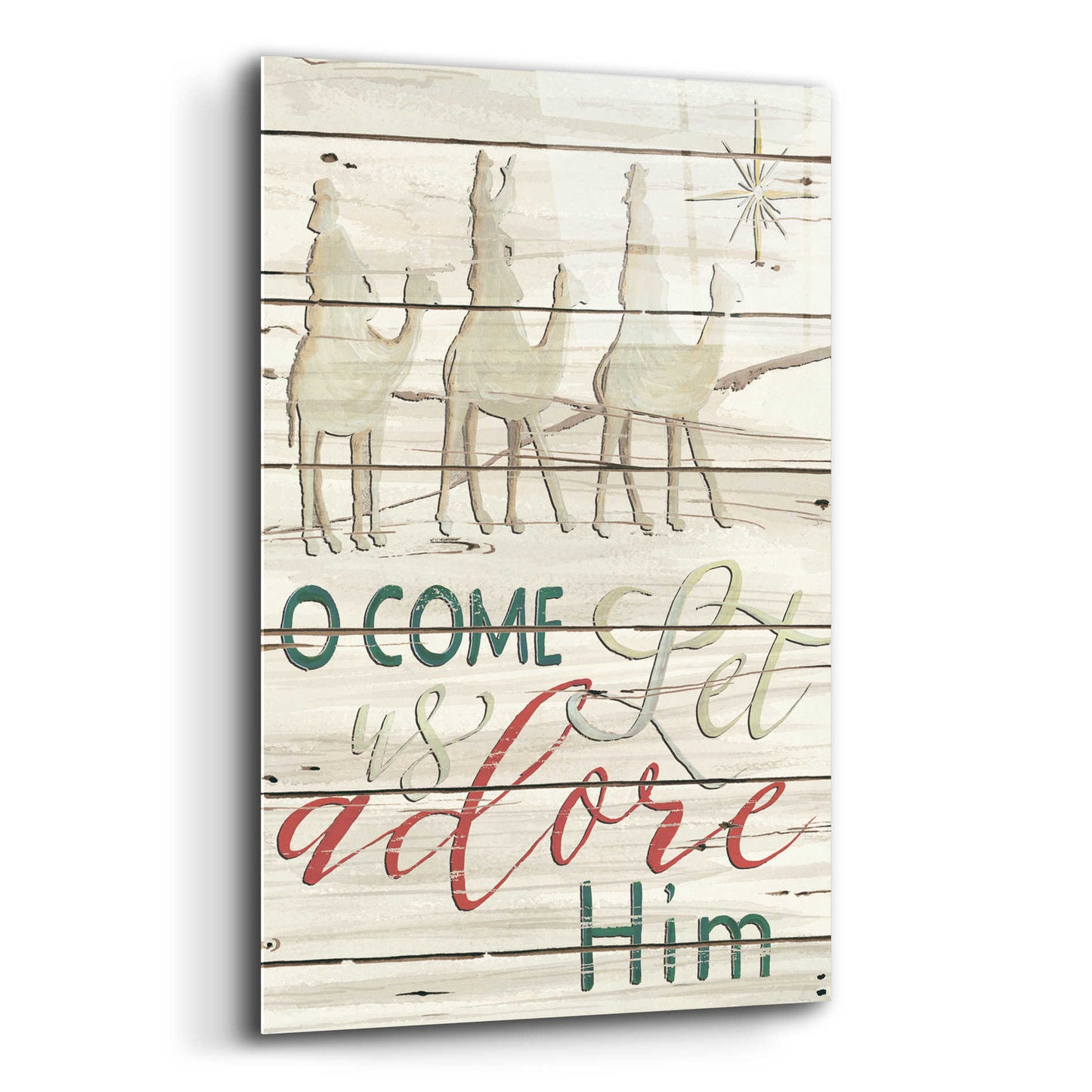 Epic Art 'Come Let Us Adore Him Shiplap' by Cindy Jacobs, Acrylic Glass Wall Art,12x16