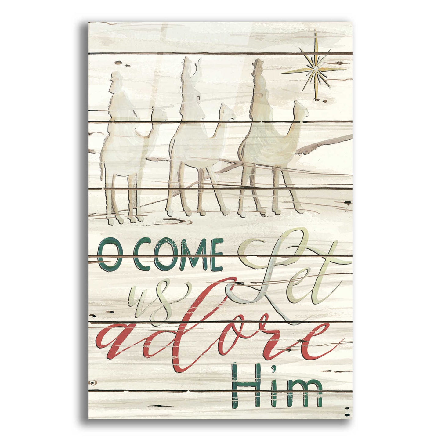 Epic Art 'Come Let Us Adore Him Shiplap' by Cindy Jacobs, Acrylic Glass Wall Art,12x16