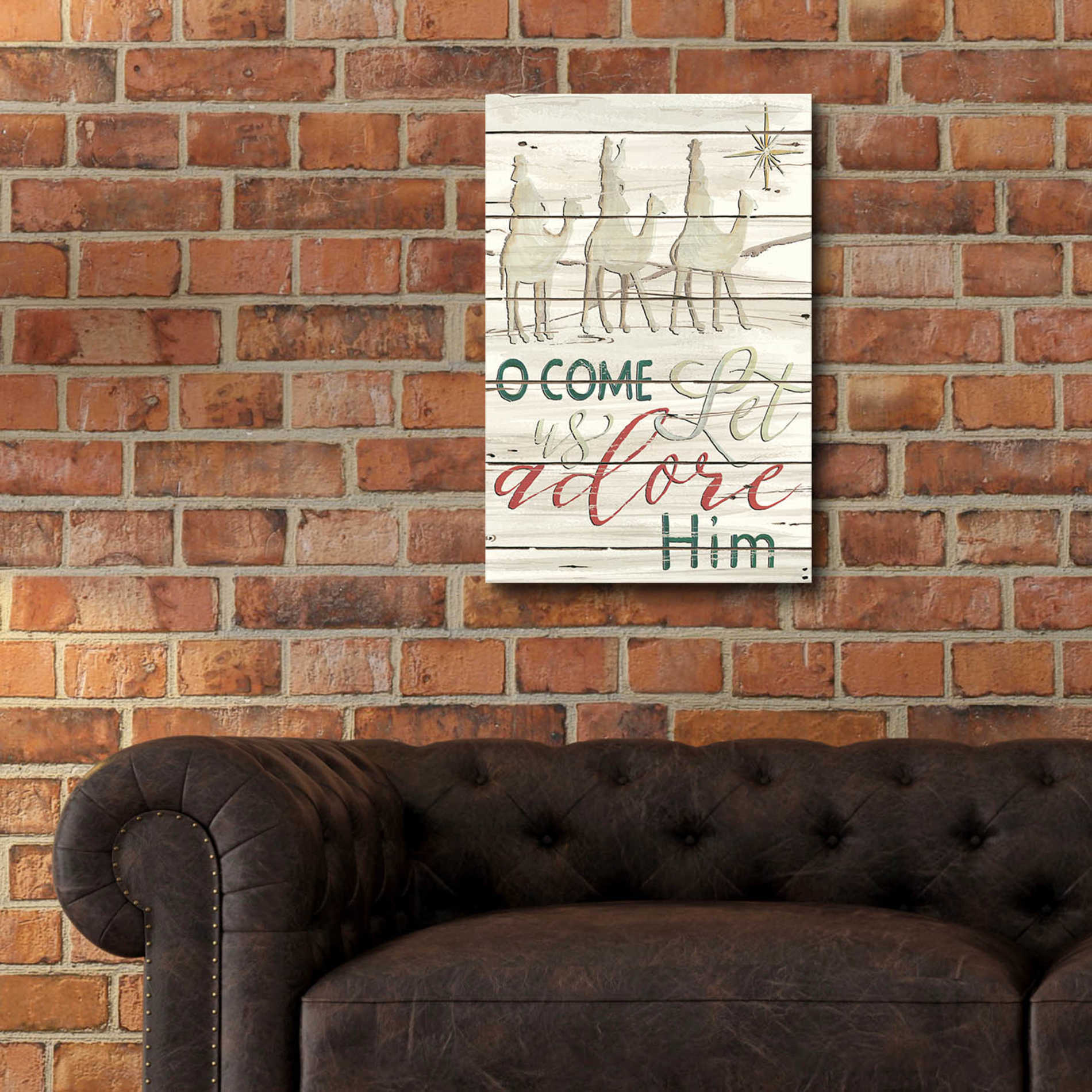 Epic Art 'Come Let Us Adore Him Shiplap' by Cindy Jacobs, Acrylic Glass Wall Art,16x24