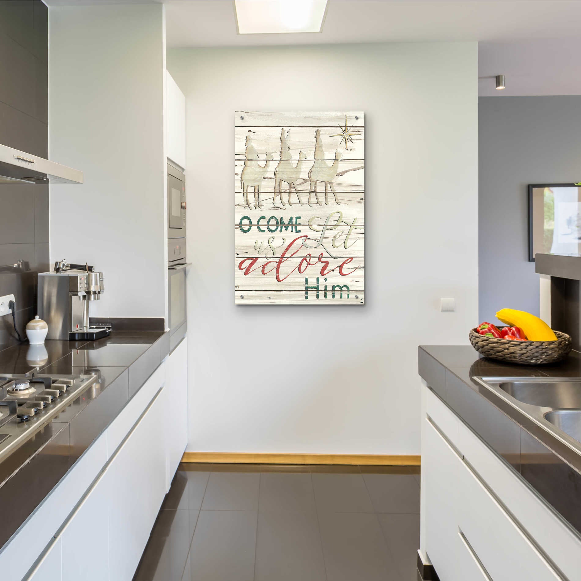 Epic Art 'Come Let Us Adore Him Shiplap' by Cindy Jacobs, Acrylic Glass Wall Art,24x36