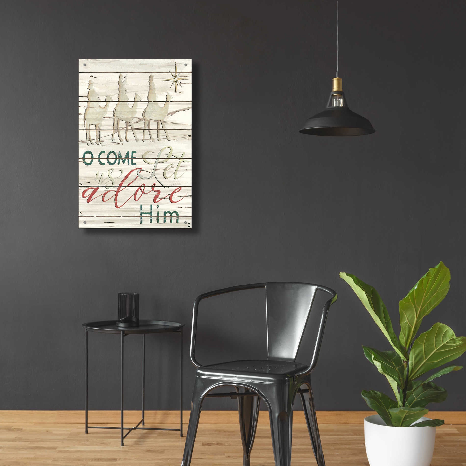 Epic Art 'Come Let Us Adore Him Shiplap' by Cindy Jacobs, Acrylic Glass Wall Art,24x36