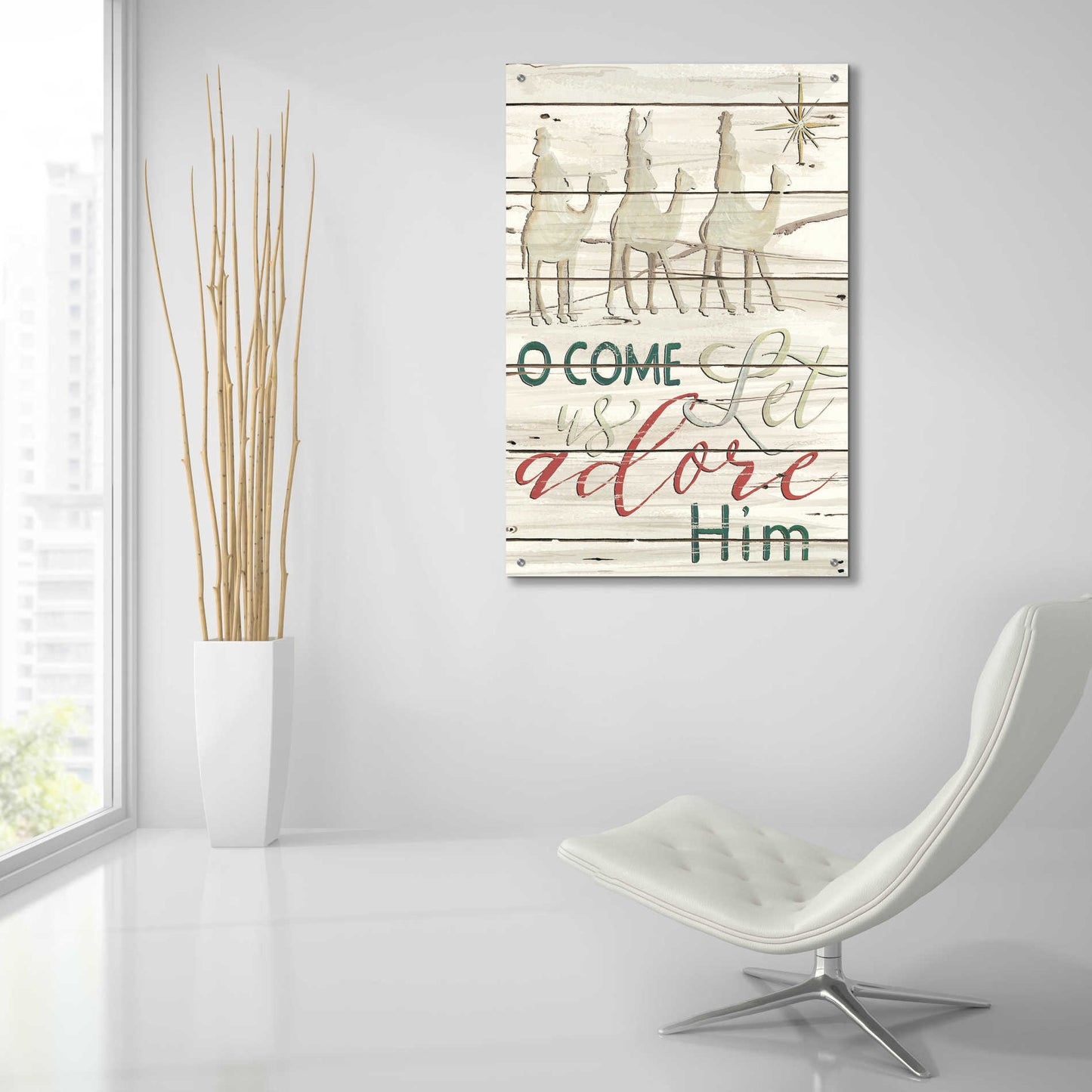 Epic Art 'Come Let Us Adore Him Shiplap' by Cindy Jacobs, Acrylic Glass Wall Art,24x36