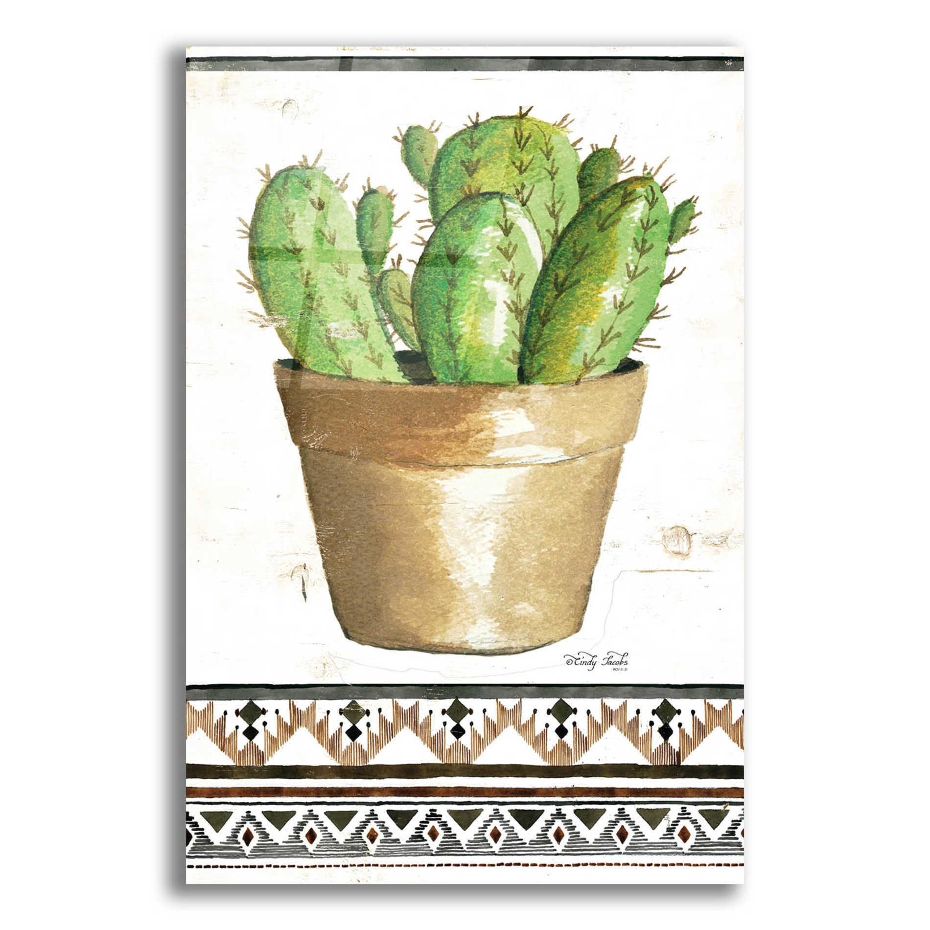 Epic Art 'Happy Cactus' by Cindy Jacobs, Acrylic Glass Wall Art,12x16