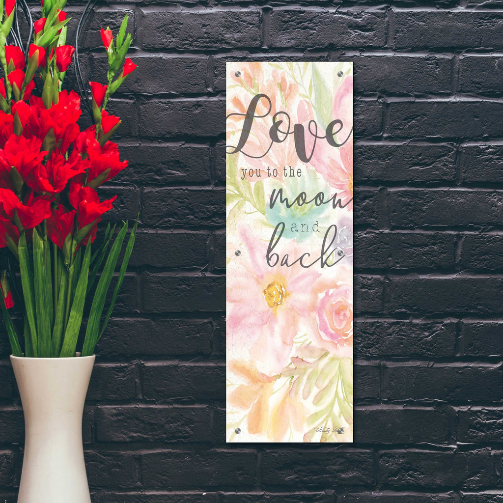 Epic Art 'I Love You to the Moon and Back' by Cindy Jacobs, Acrylic Glass Wall Art,12x36