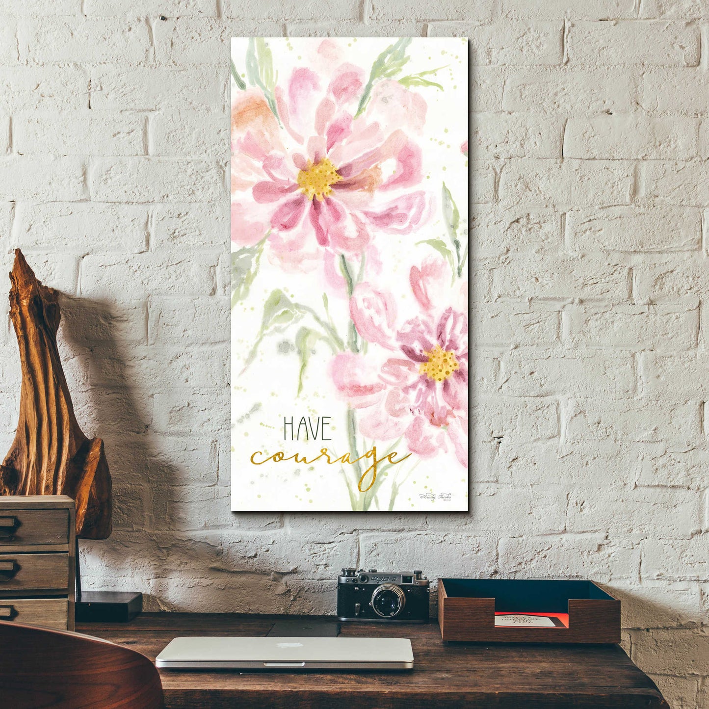 Epic Art 'Floral Have Courage' by Cindy Jacobs, Acrylic Glass Wall Art,12x24