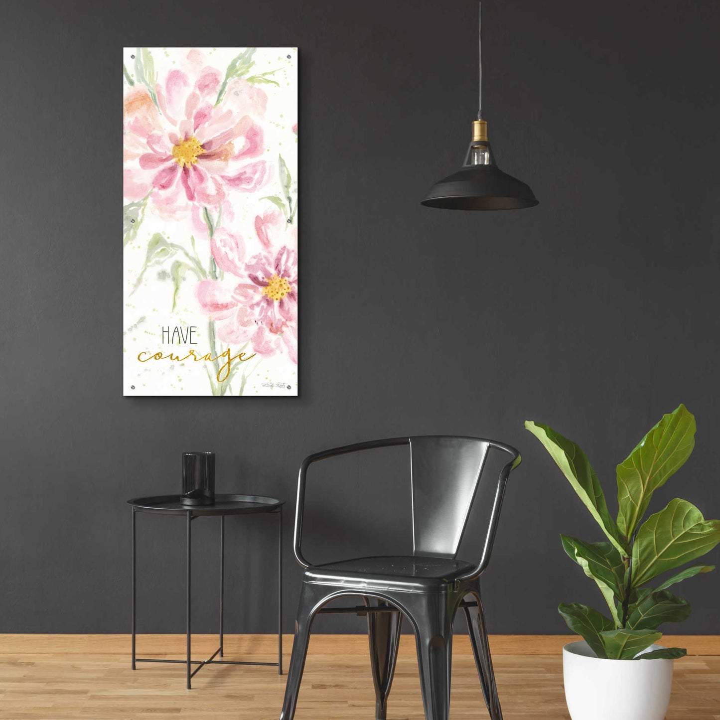 Epic Art 'Floral Have Courage' by Cindy Jacobs, Acrylic Glass Wall Art,24x48