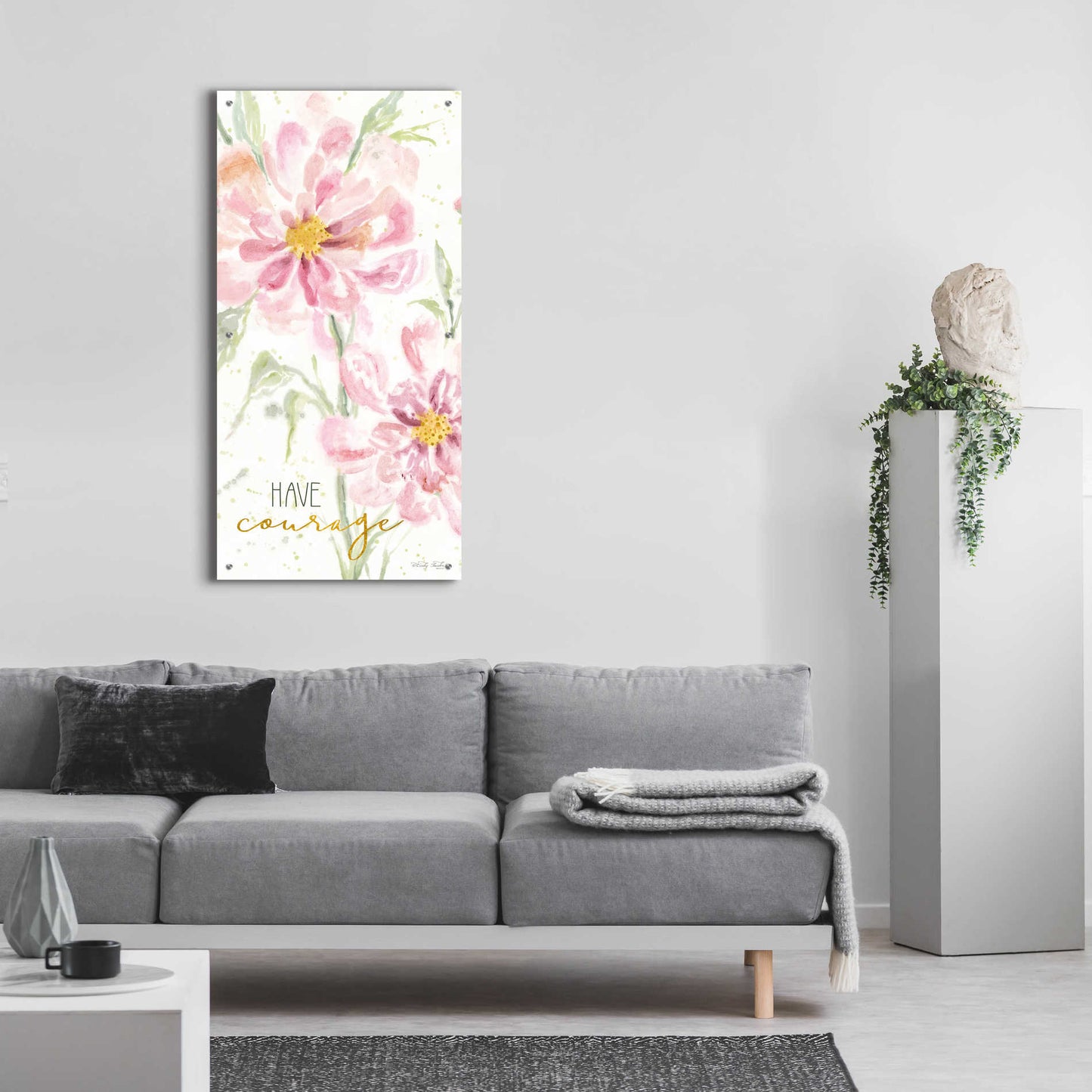 Epic Art 'Floral Have Courage' by Cindy Jacobs, Acrylic Glass Wall Art,24x48