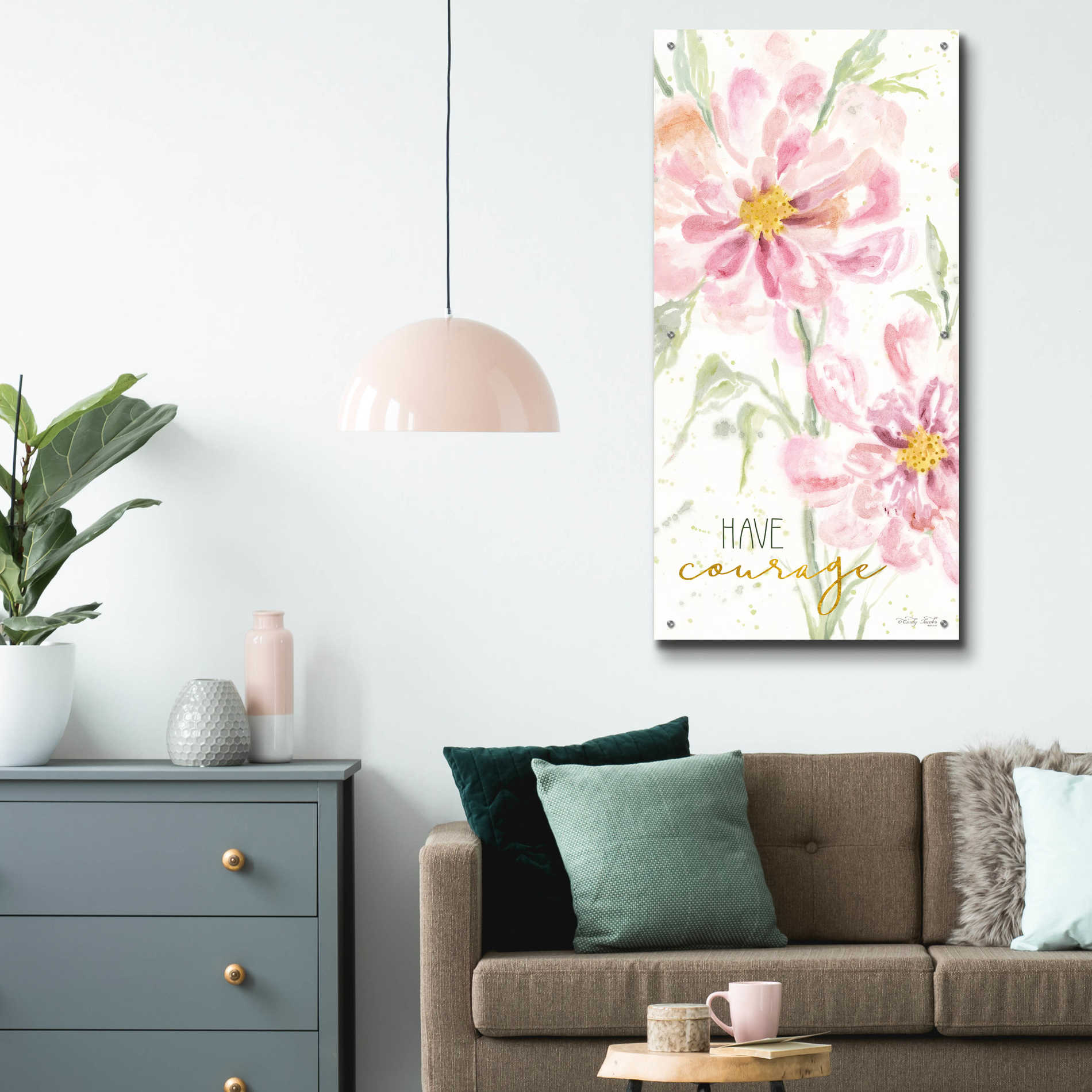 Epic Art 'Floral Have Courage' by Cindy Jacobs, Acrylic Glass Wall Art,24x48