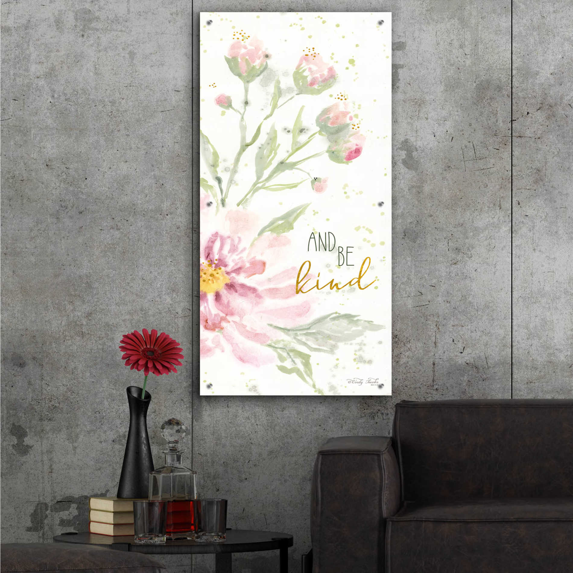 Epic Art 'Floral Be Kind' by Cindy Jacobs, Acrylic Glass Wall Art,24x48