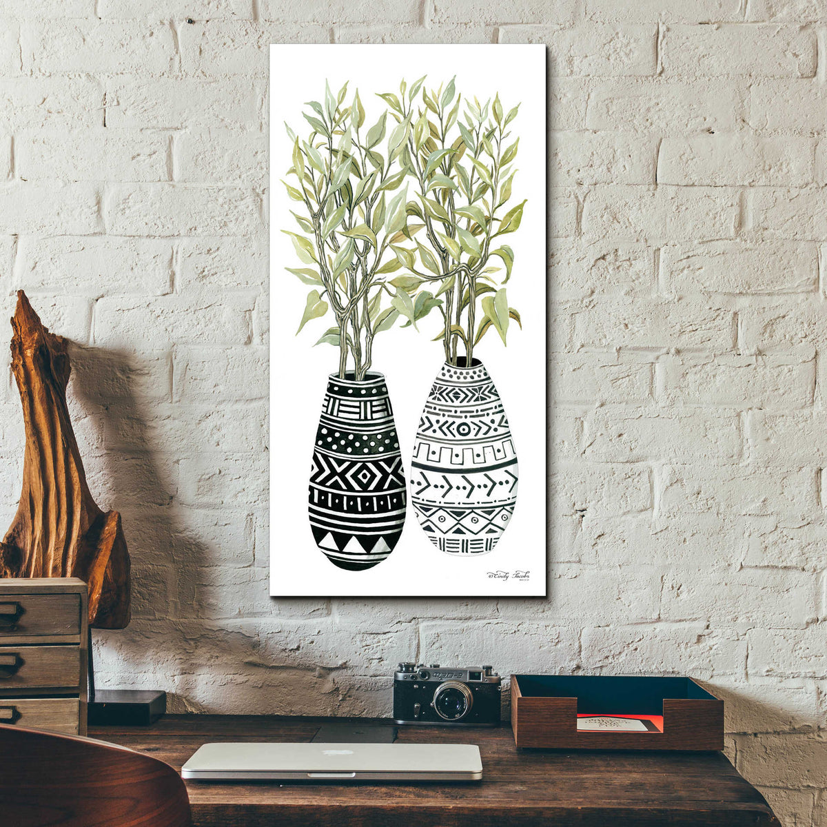 Epic Art 'Mud Cloth Vase III' by Cindy Jacobs, Acrylic Glass Wall Art,12x24