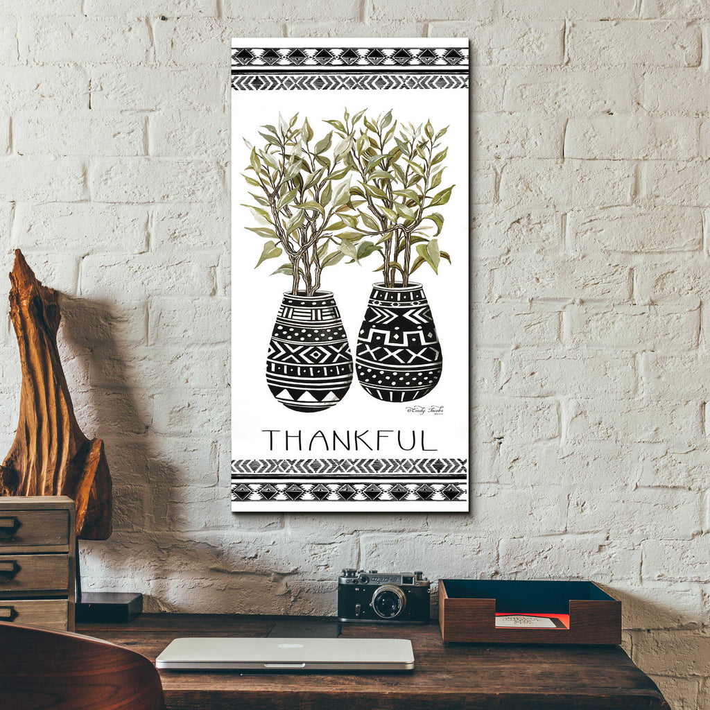 Epic Art 'Thankful Mud Cloth Vase' by Cindy Jacobs, Acrylic Glass Wall Art,12x24