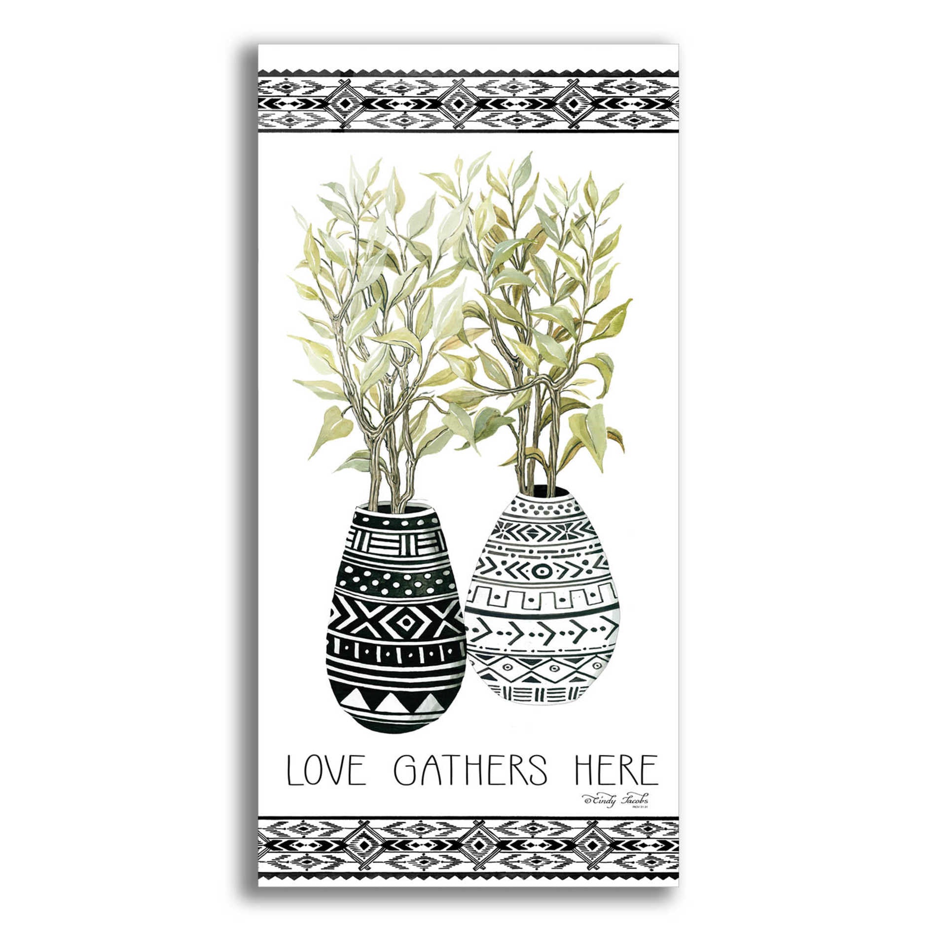 Epic Art 'Love Gathers Here Mud Cloth Vase' by Cindy Jacobs, Acrylic Glass Wall Art,12x24
